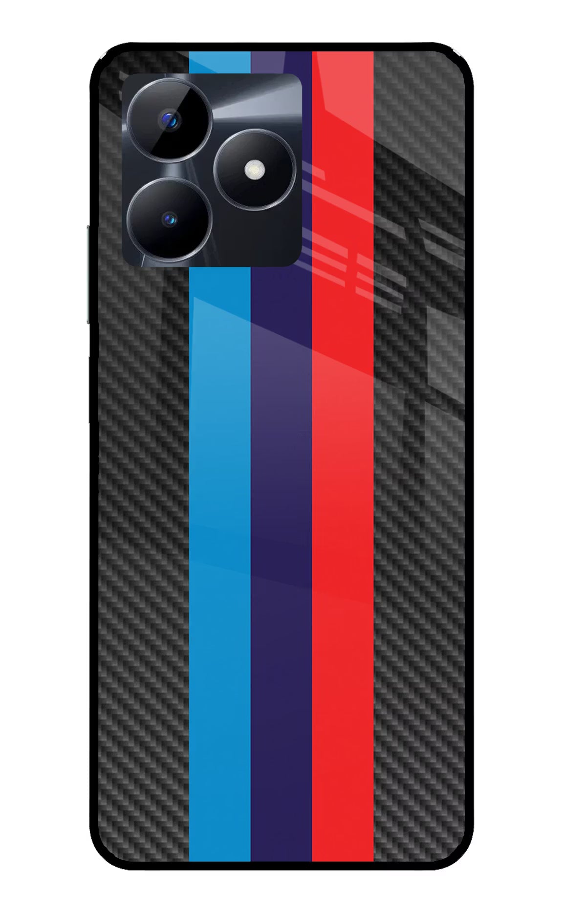 BMW Stripes Pattern Realme C53 Glass Case Back Cover by Casekaro