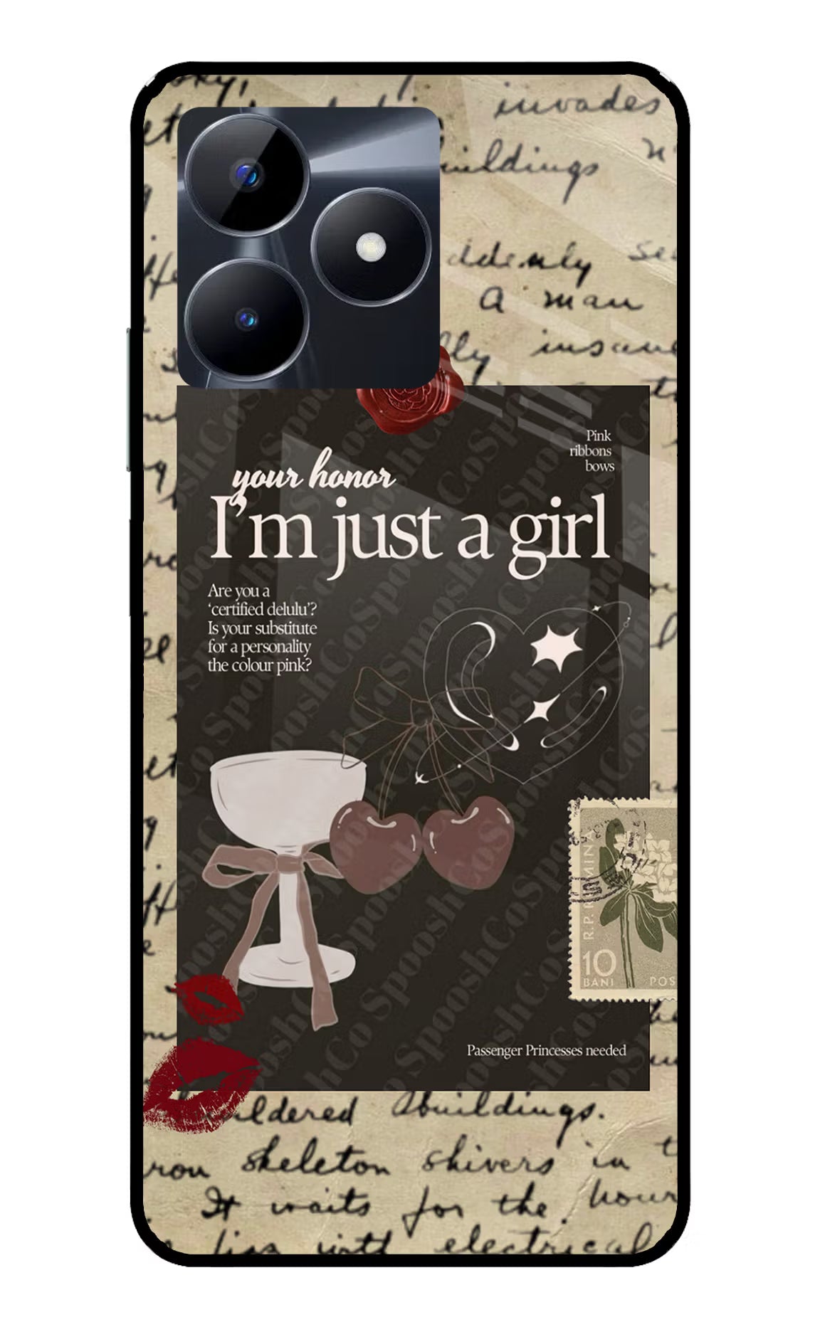 I am just a girl Realme C53 Glass Case Back Cover by Casekaro