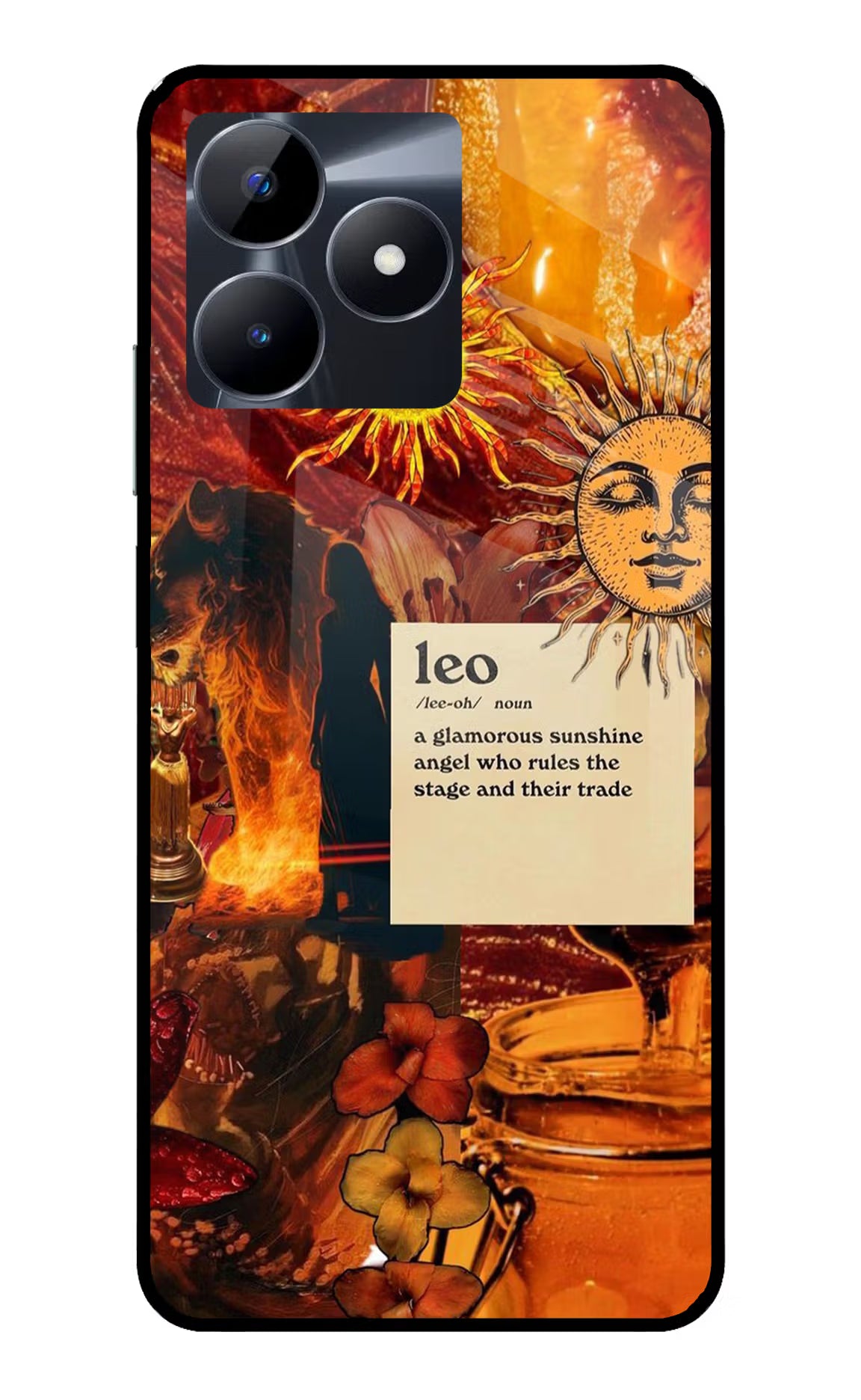 Leo Zodiac Realme C53 Glass Case Back Cover by Casekaro