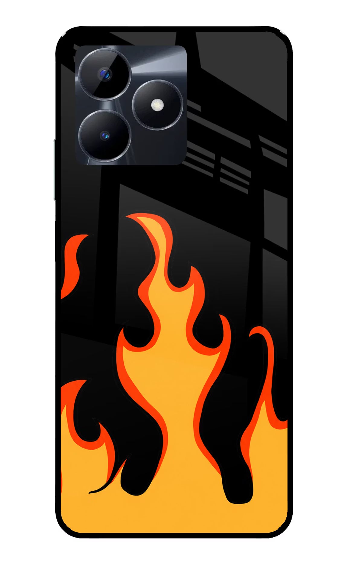 Fired Up – Black Realme C53 Glass Case Back Cover by Casekaro
