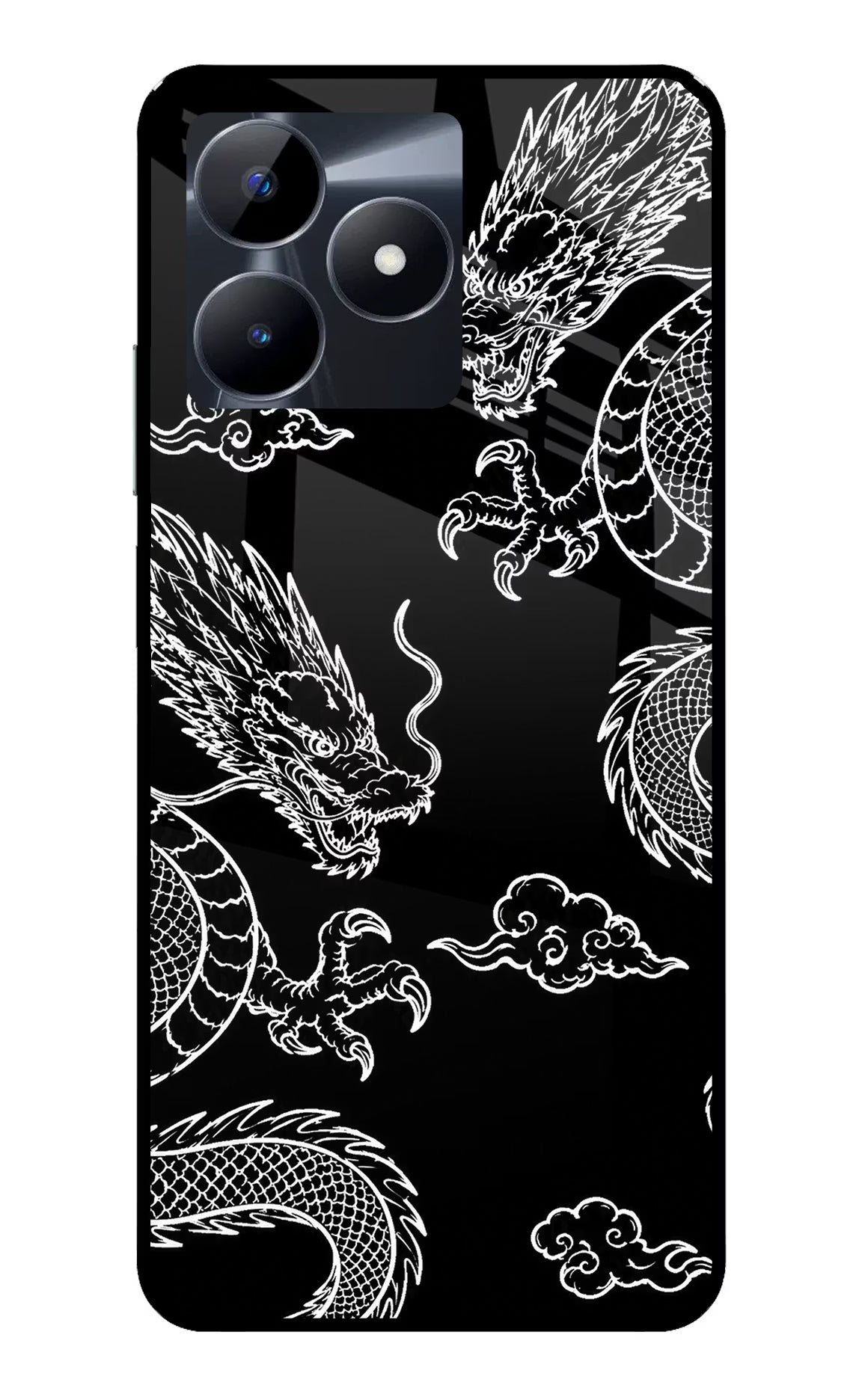 Twin Dragons Realme C53 Glass Case Back Cover by Casekaro