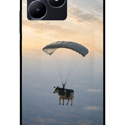 Skydiving Cow Realme C53 Glass Case