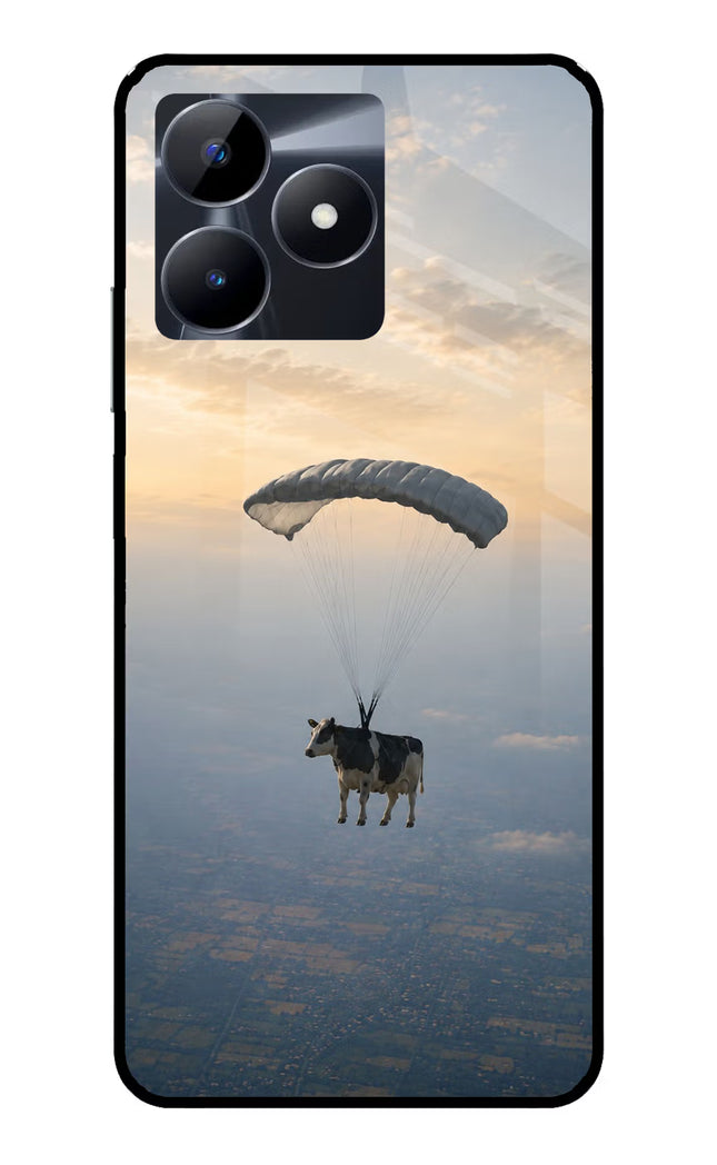 Skydiving Cow Realme C53 Glass Case