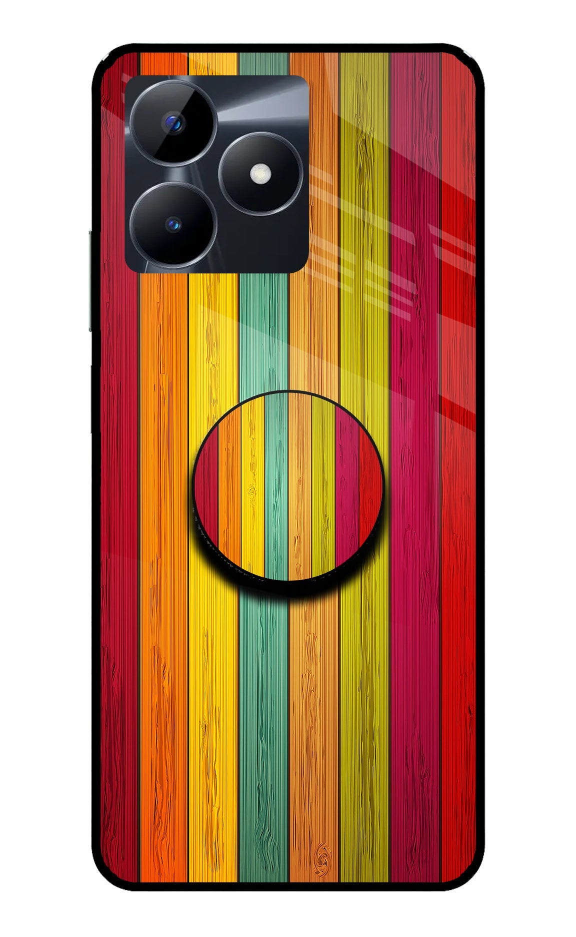 Multicolor Wooden Realme C53 Glass Case