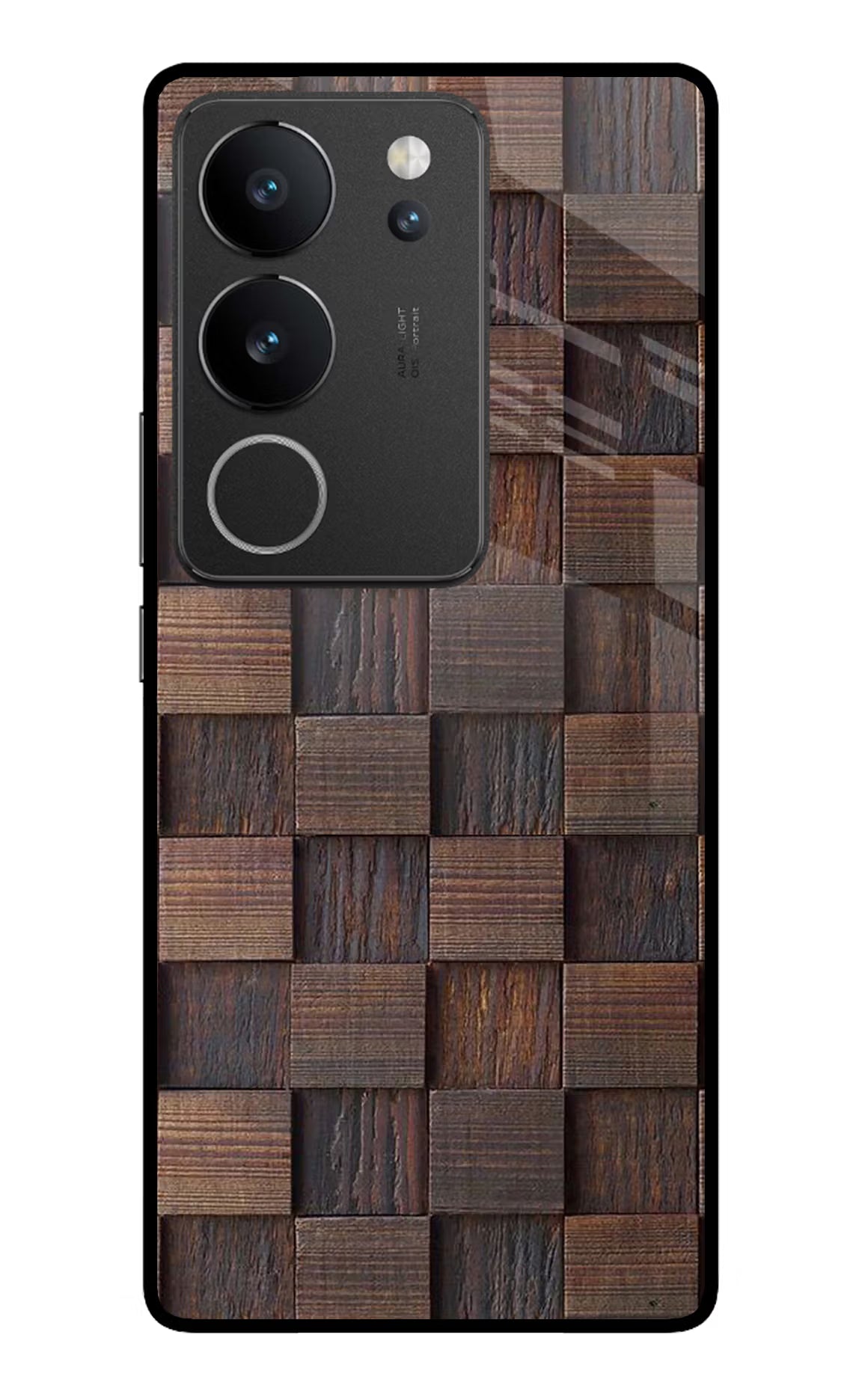 Wooden Cube Design Vivo V29/V29 Pro Glass Case Back Cover by Casekaro