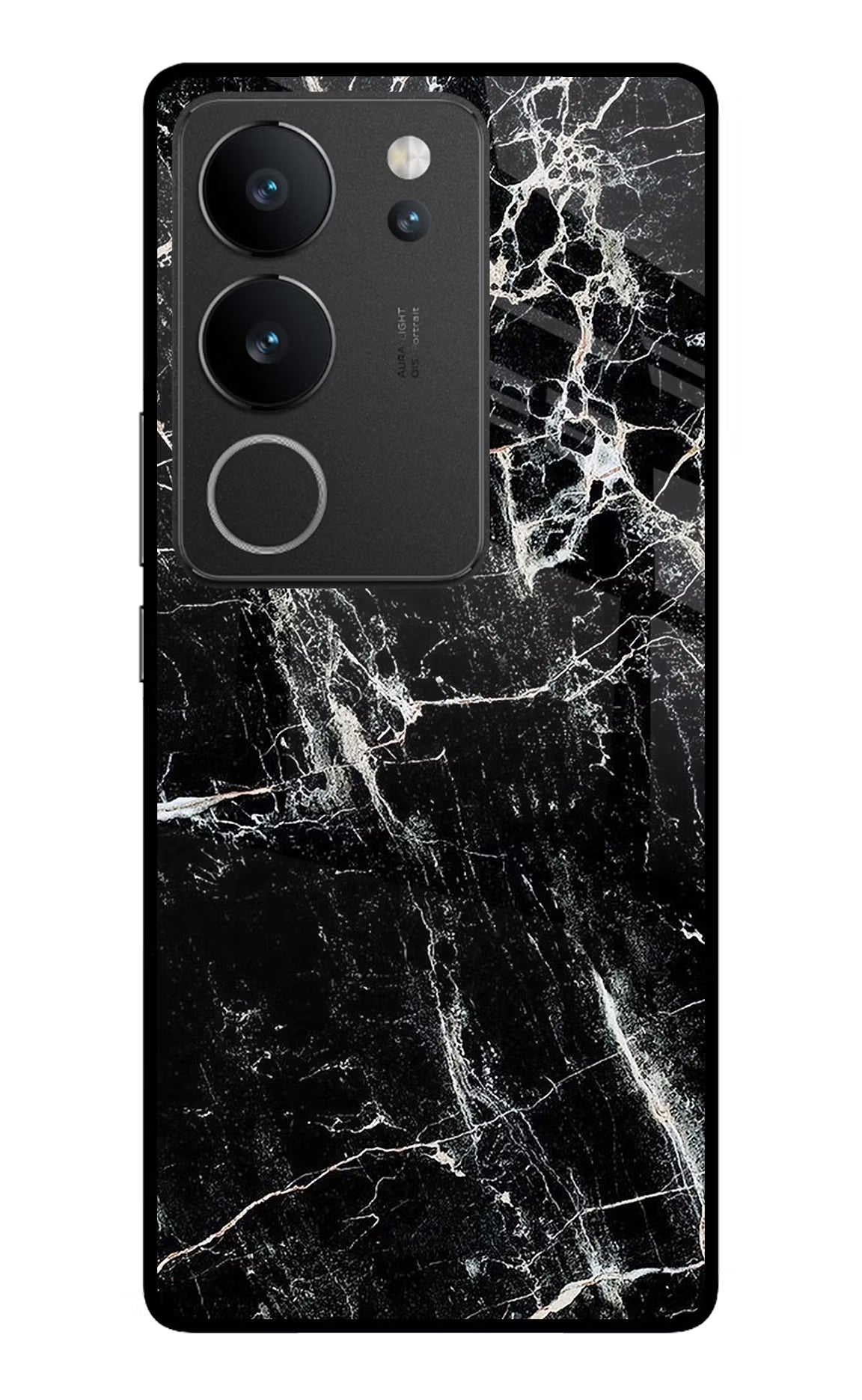 Black Marble Texture Vivo V29/V29 Pro Glass Case Back Cover by Casekaro