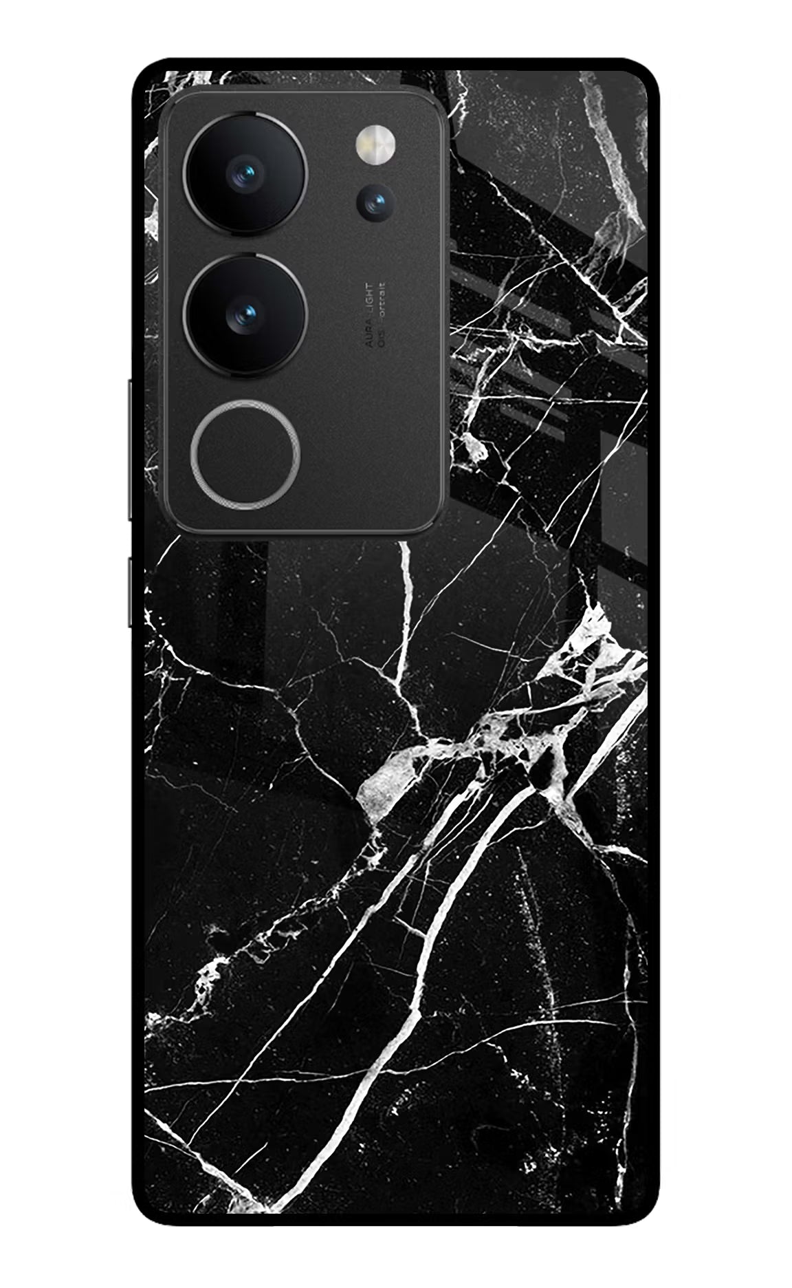 Black Marble Pattern Vivo V29/V29 Pro Glass Case Back Cover by Casekaro