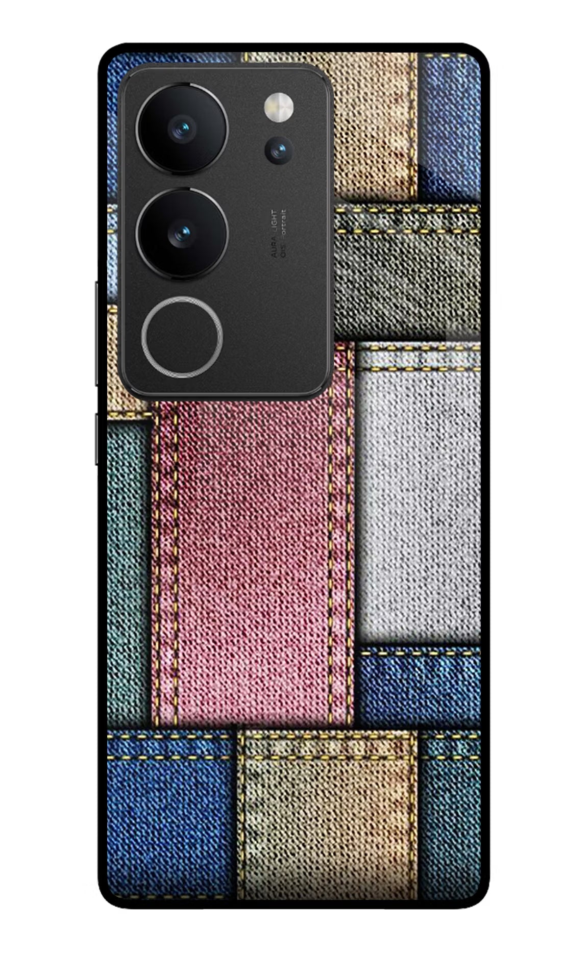 Multicolor Jeans Vivo V29/V29 Pro Glass Case Back Cover by Casekaro