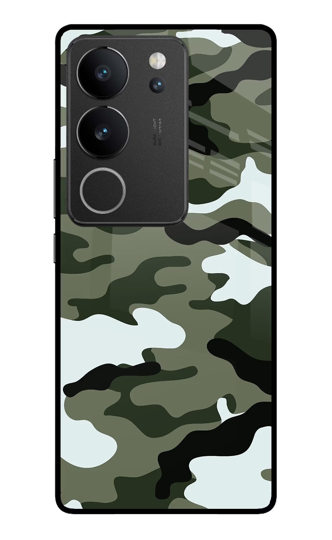 Camouflage Vivo V29/V29 Pro Glass Case Back Cover by Casekaro