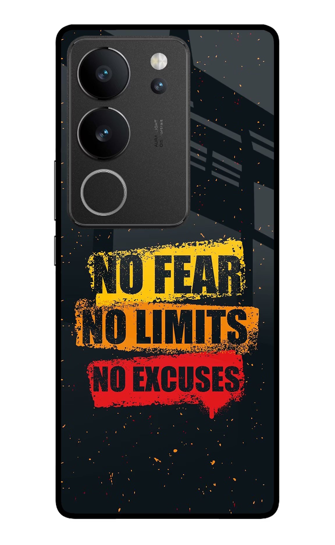 No Fear No Limits No Excuse Vivo V29/V29 Pro Glass Case Back Cover by Casekaro