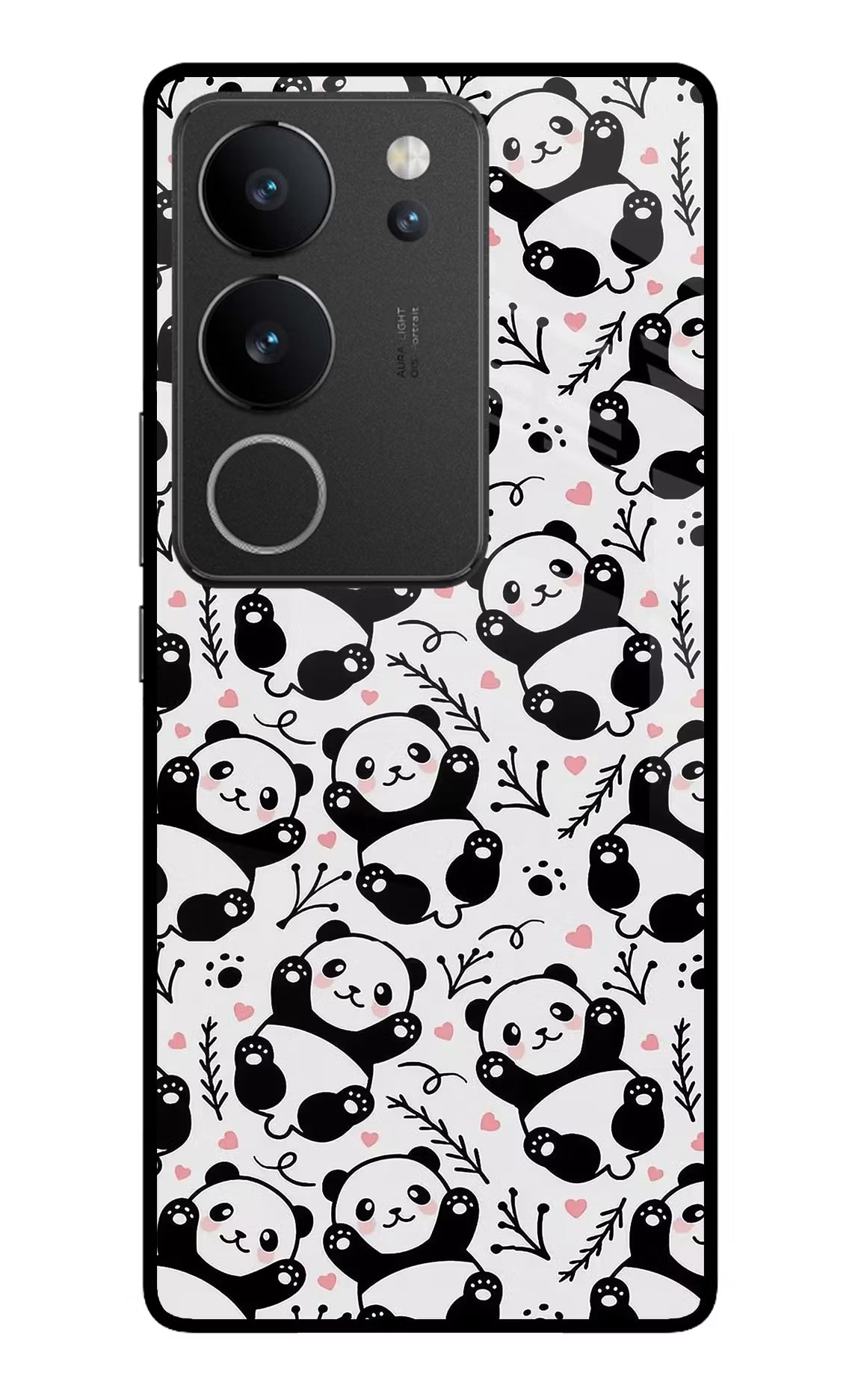 Cute Panda Vivo V29/V29 Pro Glass Case Back Cover by Casekaro