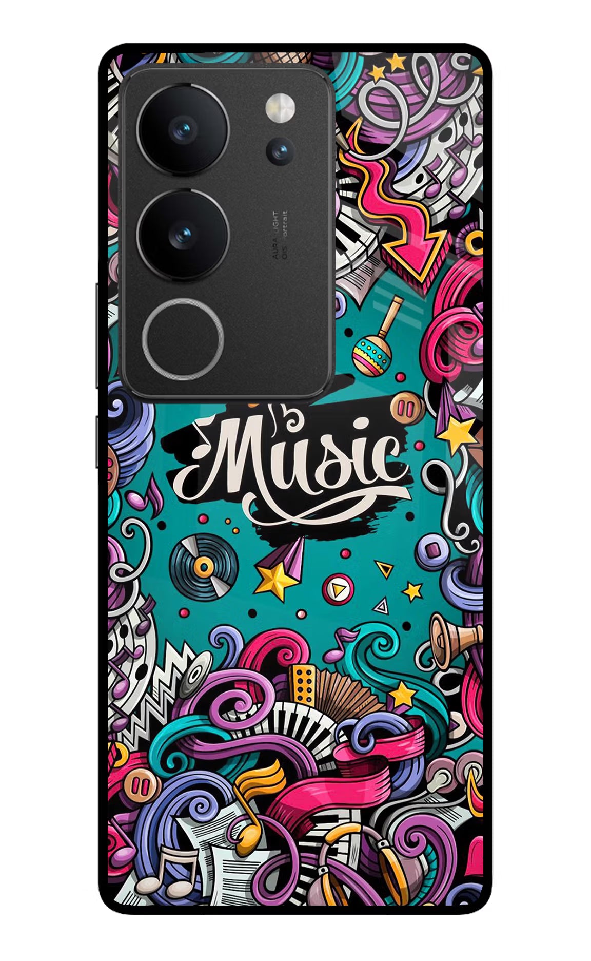 Music Graffiti Vivo V29/V29 Pro Glass Case Back Cover by Casekaro