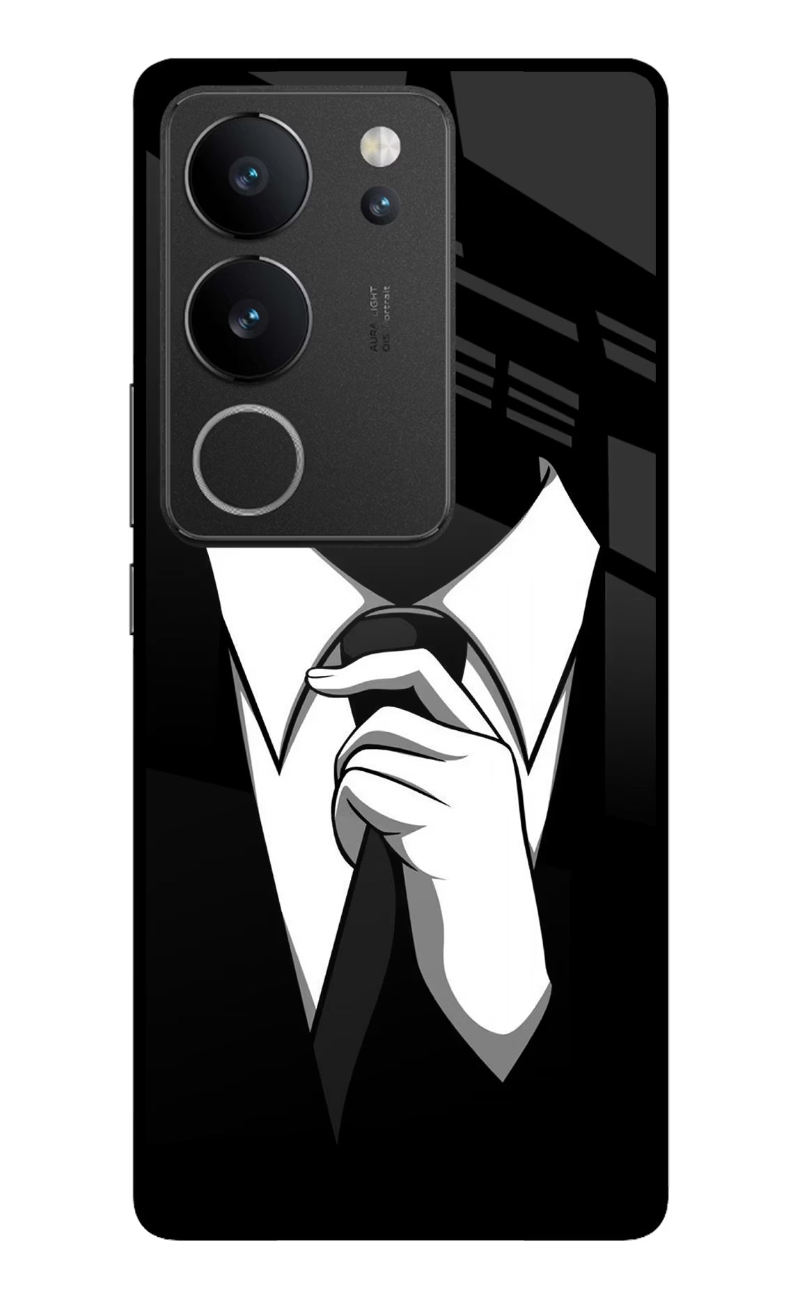 Black Tie Vivo V29/V29 Pro Glass Case Back Cover by Casekaro