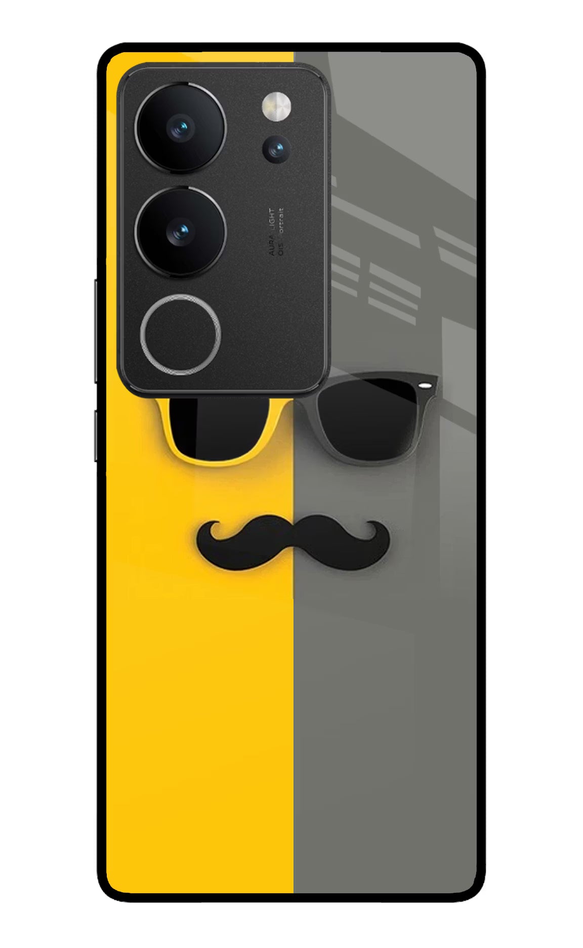Sunglasses with Mustache Vivo V29/V29 Pro Glass Case Back Cover by Casekaro