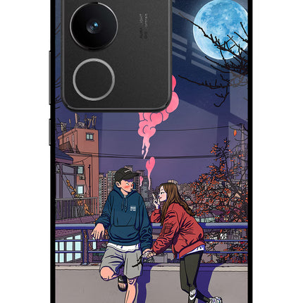 Chilling Couple Vivo V29/V29 Pro Glass Case Back Cover by Casekaro