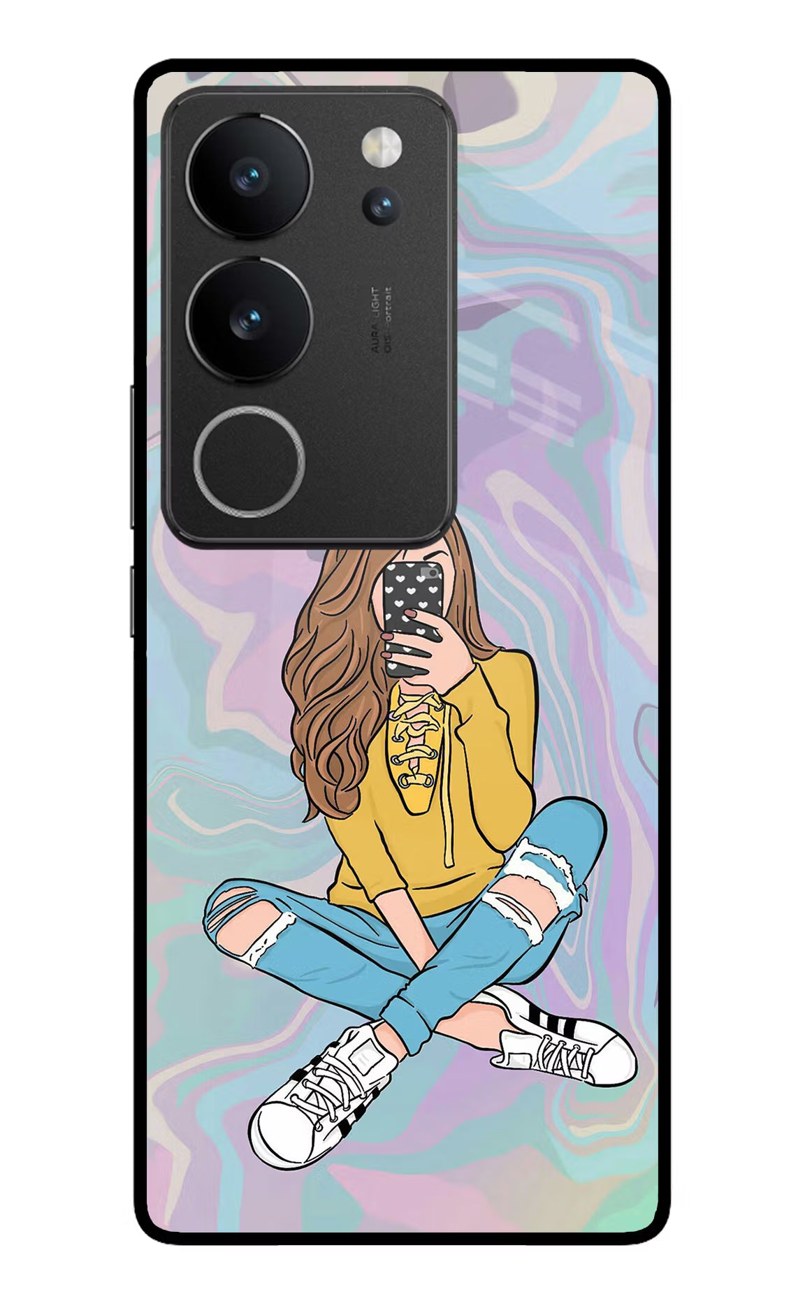 Selfie Girl Vivo V29/V29 Pro Glass Case Back Cover by Casekaro