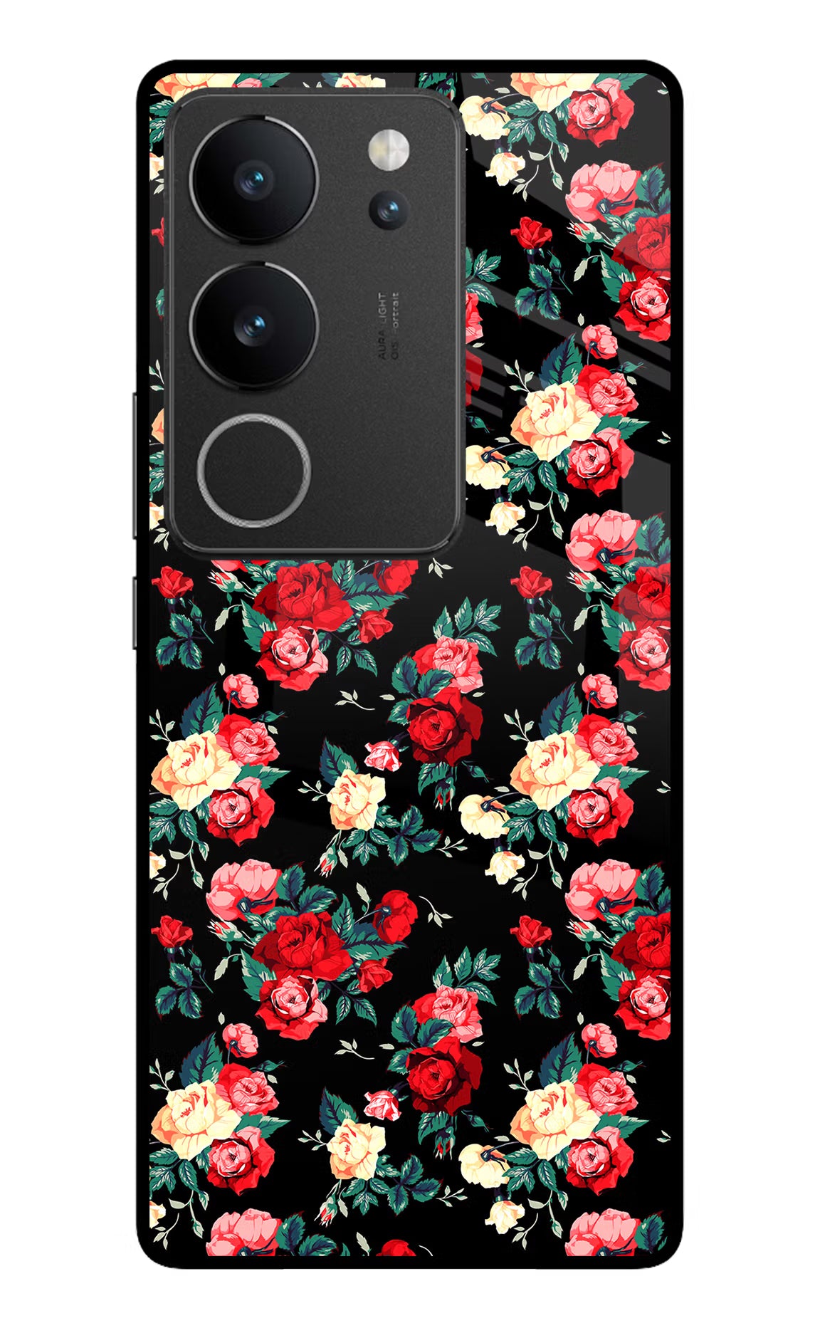 Rose Pattern Vivo V29/V29 Pro Glass Case Back Cover by Casekaro