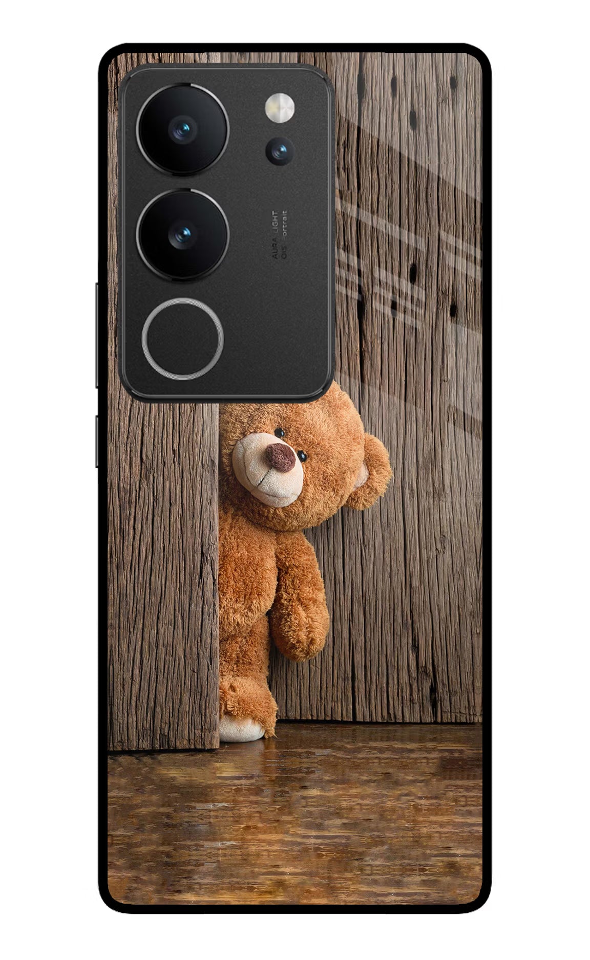 Teddy Wooden Vivo V29/V29 Pro Glass Case Back Cover by Casekaro
