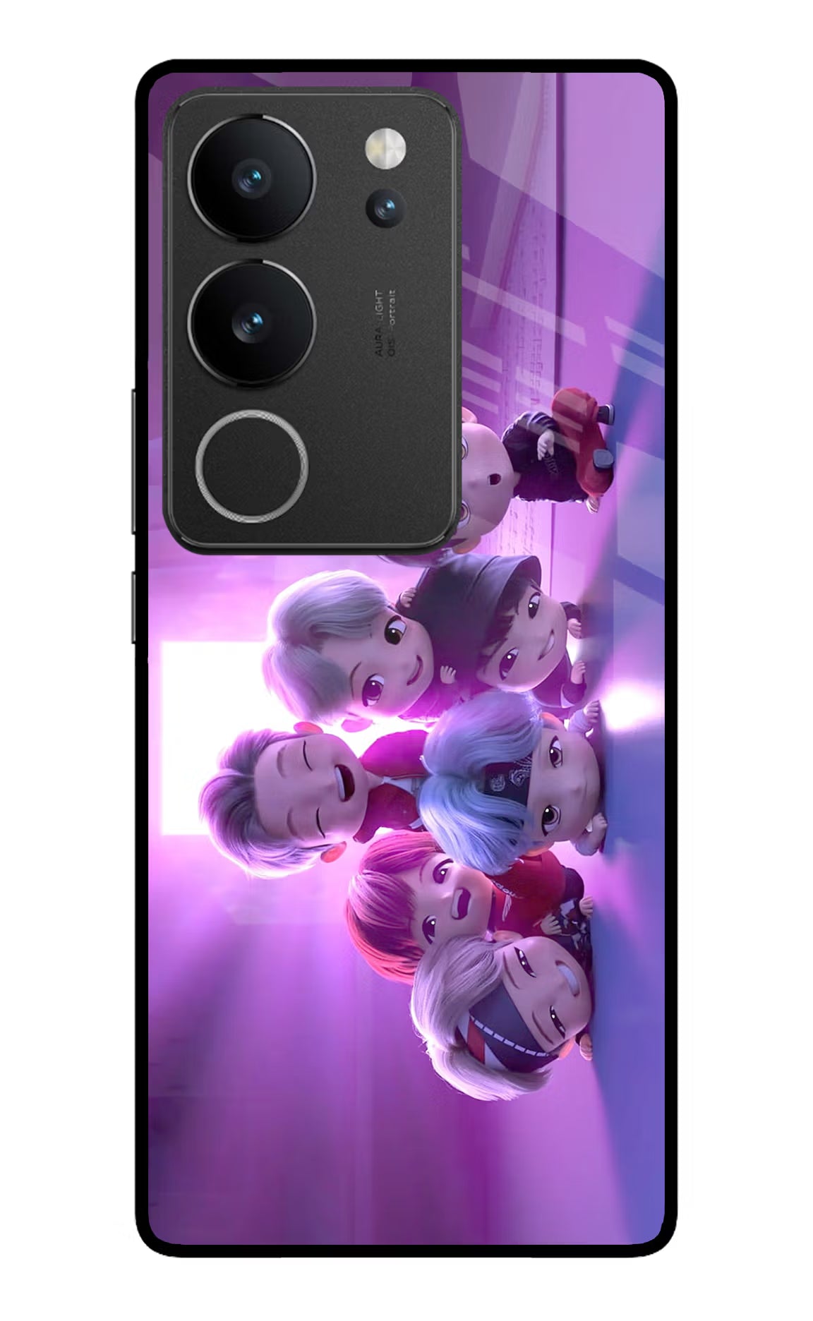 BTS Chibi Vivo V29/V29 Pro Glass Case Back Cover by Casekaro