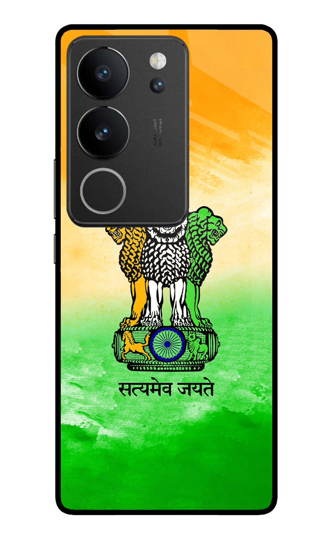 Satyamev Jayate Flag Vivo V29/V29 Pro Glass Case Back Cover by Casekaro