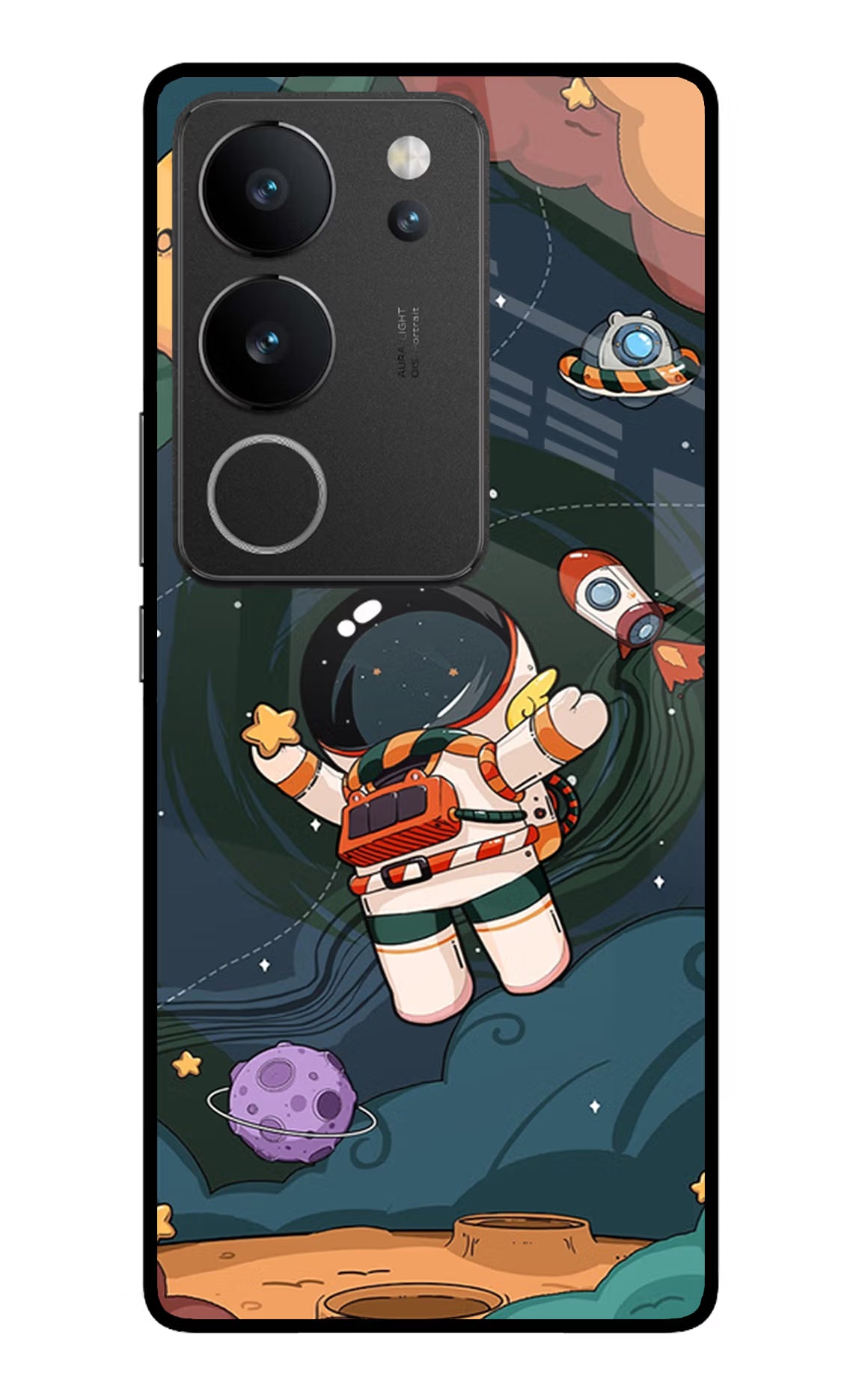 Cartoon Astronaut Vivo V29/V29 Pro Glass Case Back Cover by Casekaro