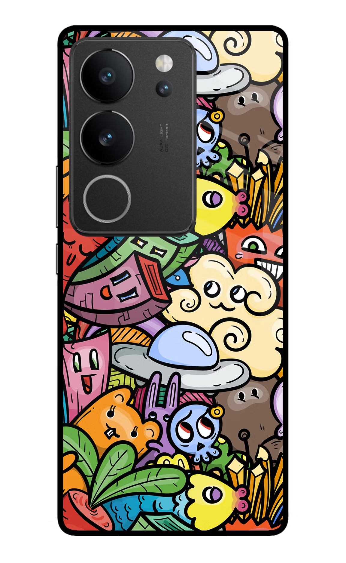 Veggie Doodle Vivo V29/V29 Pro Glass Case Back Cover by Casekaro