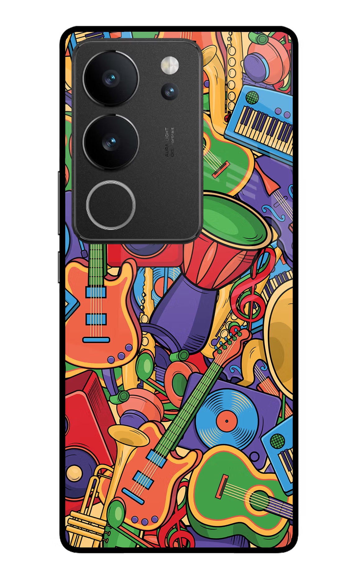 Music Instrument Doodle Vivo V29/V29 Pro Glass Case Back Cover by Casekaro