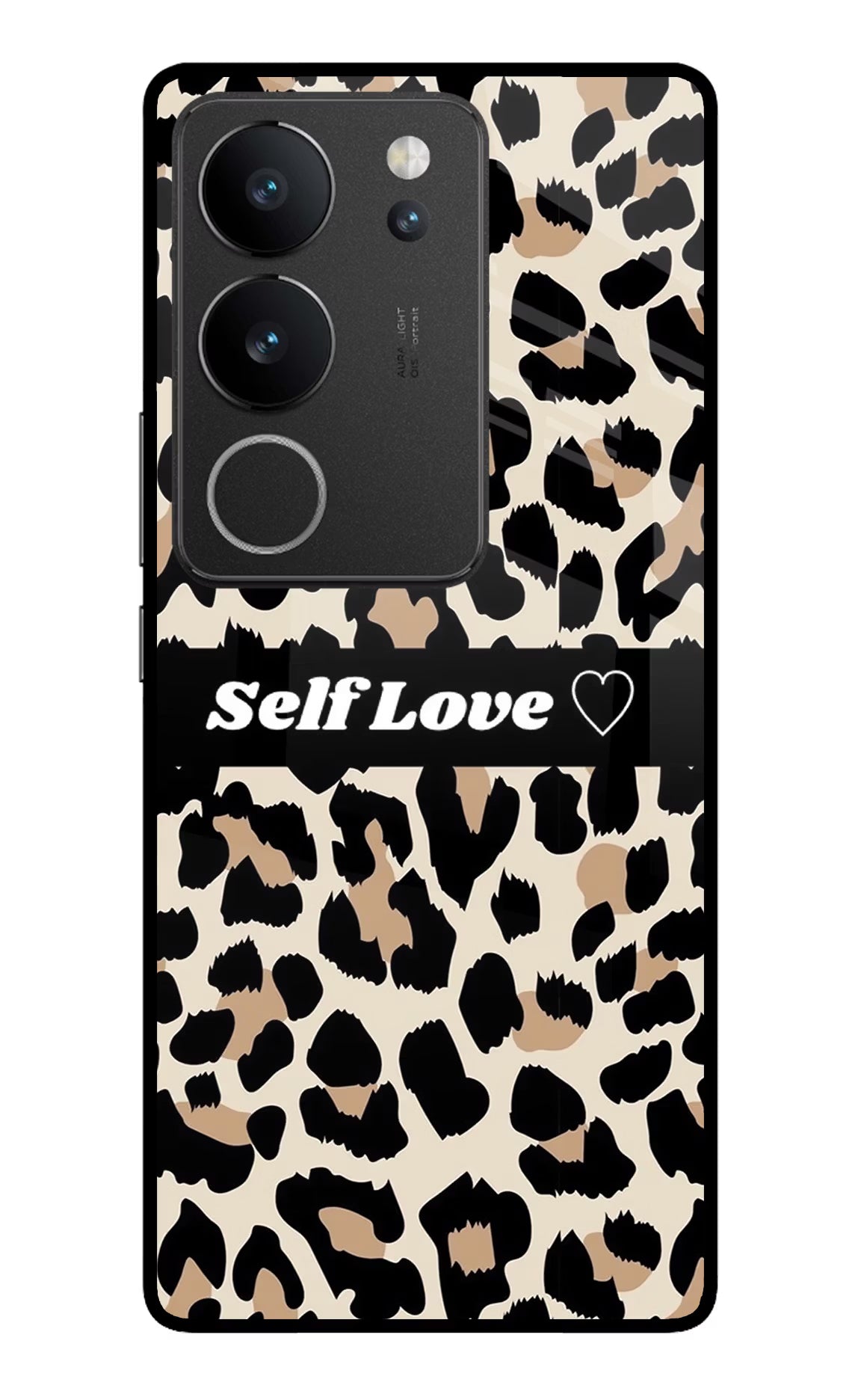Leopard Print Self Love Vivo V29/V29 Pro Glass Case Back Cover by Casekaro