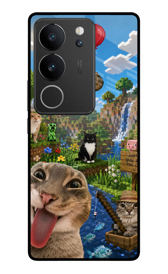 Minecraft Cat Chaos Vivo V29/V29 Pro Glass Case