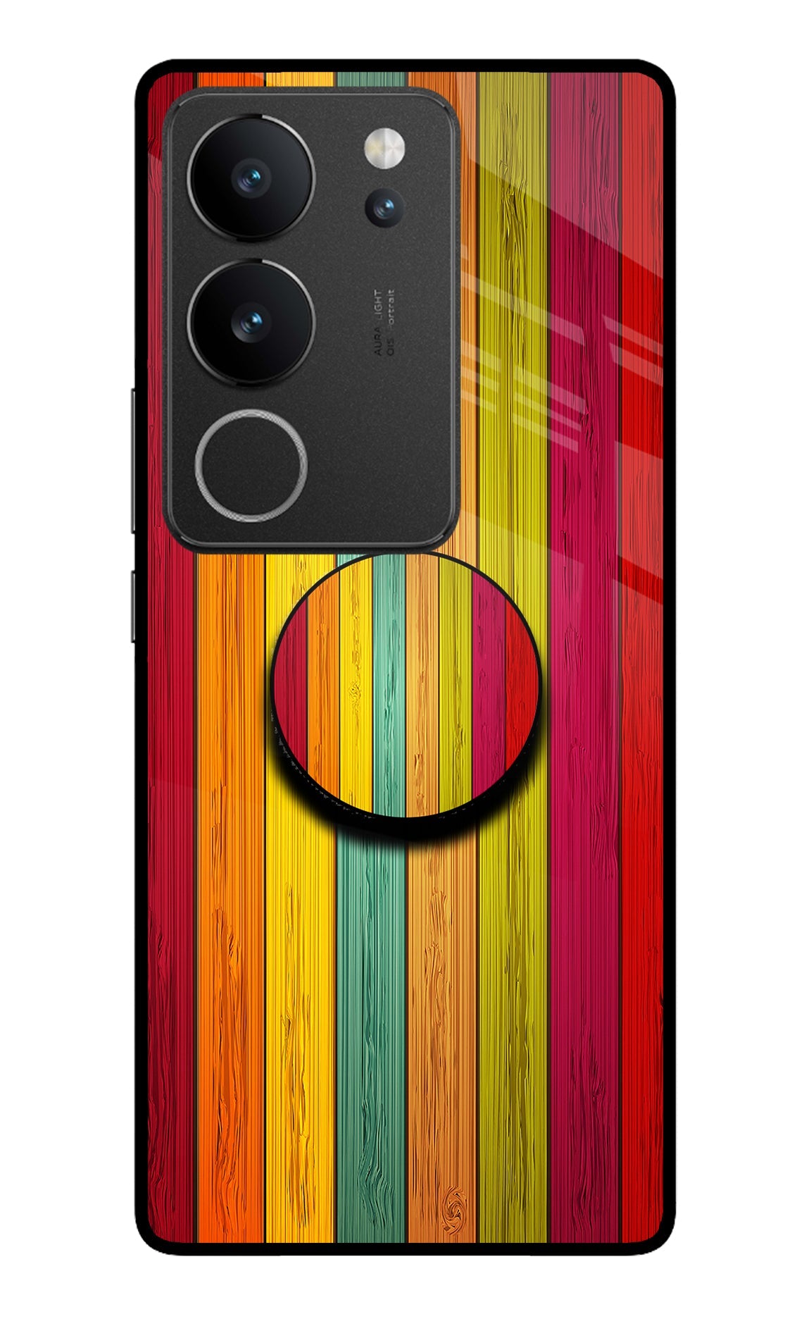 Multicolor Wooden Vivo V29/V29 Pro Glass Case