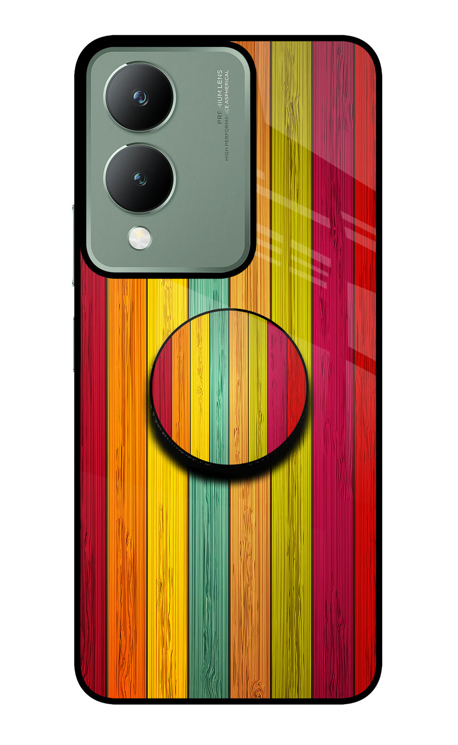 Multicolor Wooden Vivo Y17s Pop Case, Glass case