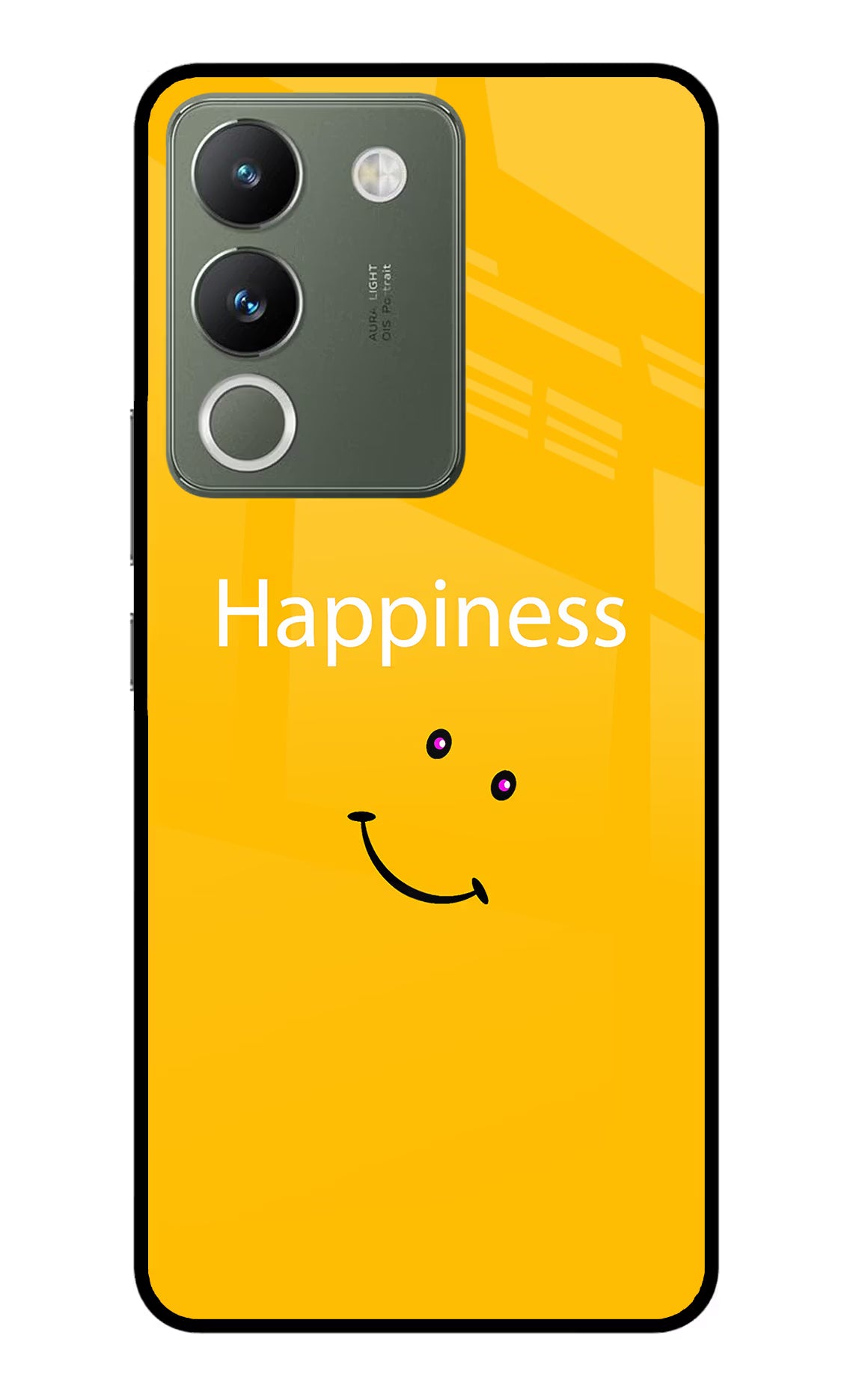 Happiness With Smiley Vivo Y200 5G Glass Case Back Cover by Casekaro