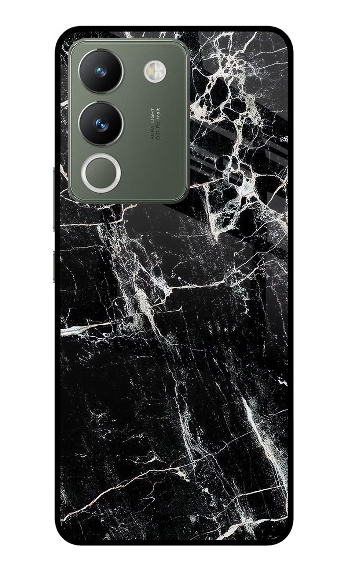 Black Marble Texture Vivo Y200 5G Glass Case Back Cover by Casekaro
