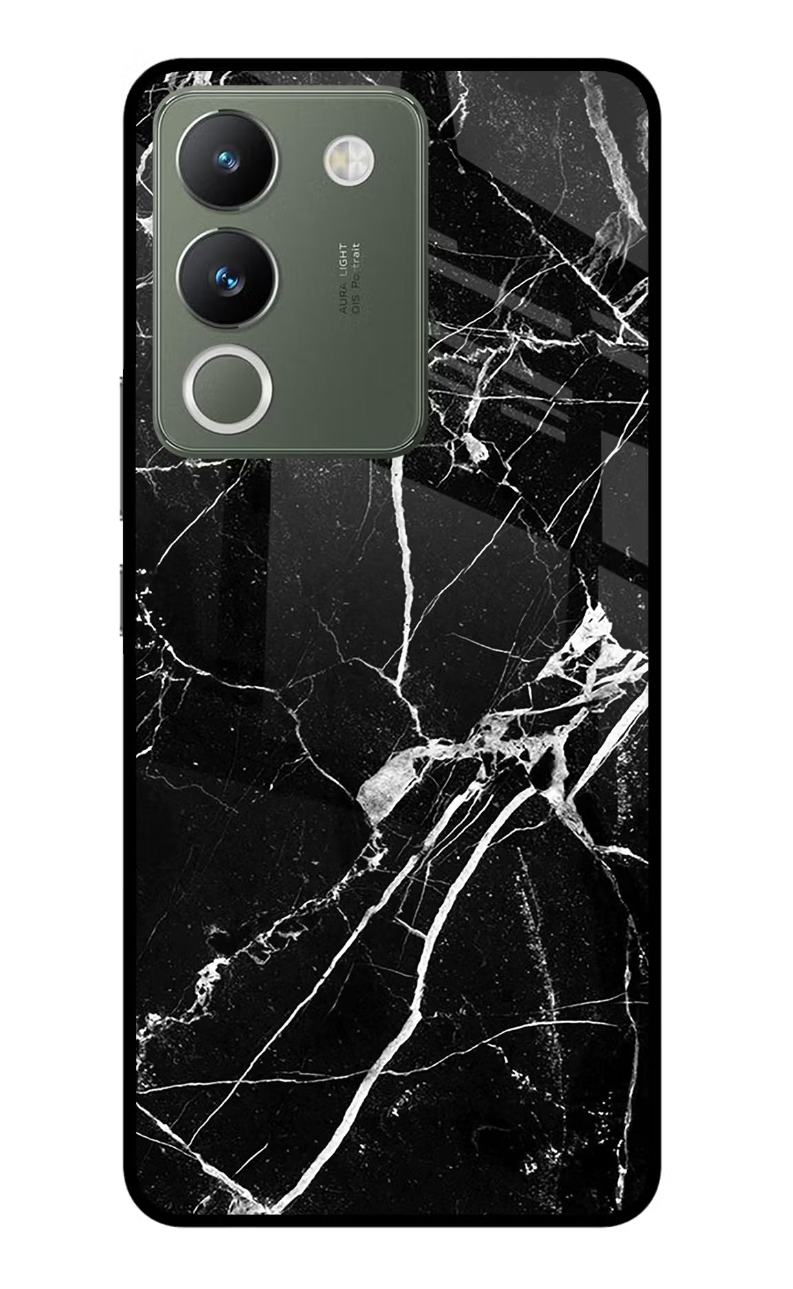 Black Marble Pattern Vivo Y200 5G Glass Case Back Cover by Casekaro