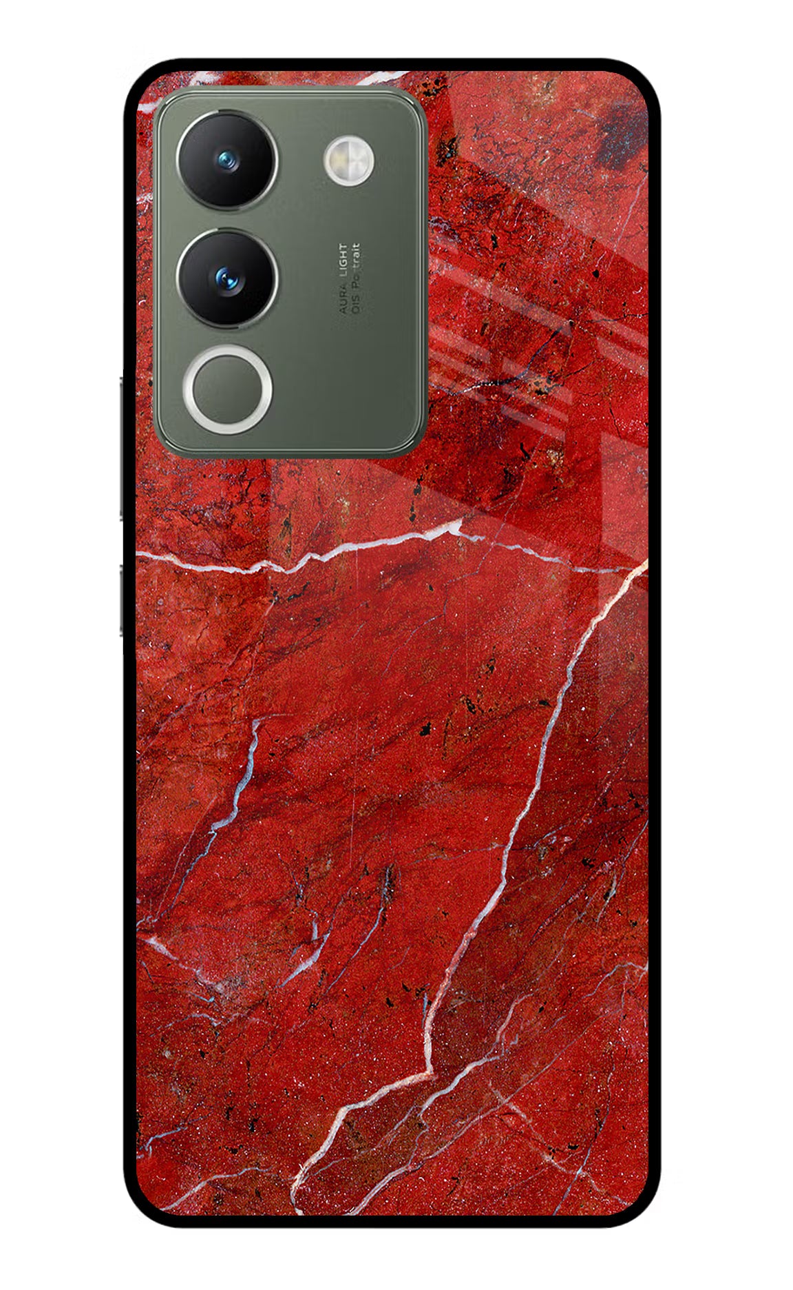 Red Marble Design Vivo Y200 5G Glass Case Back Cover by Casekaro