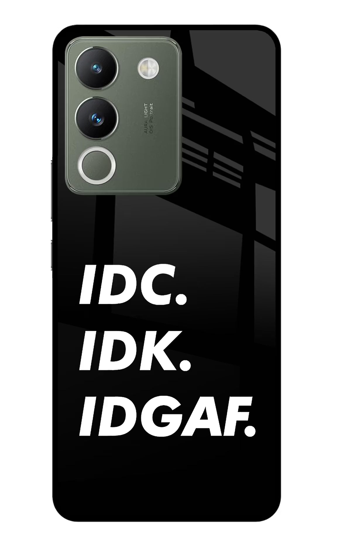 Idc Idk Idgaf Vivo Y200 5G Glass Case Back Cover by Casekaro