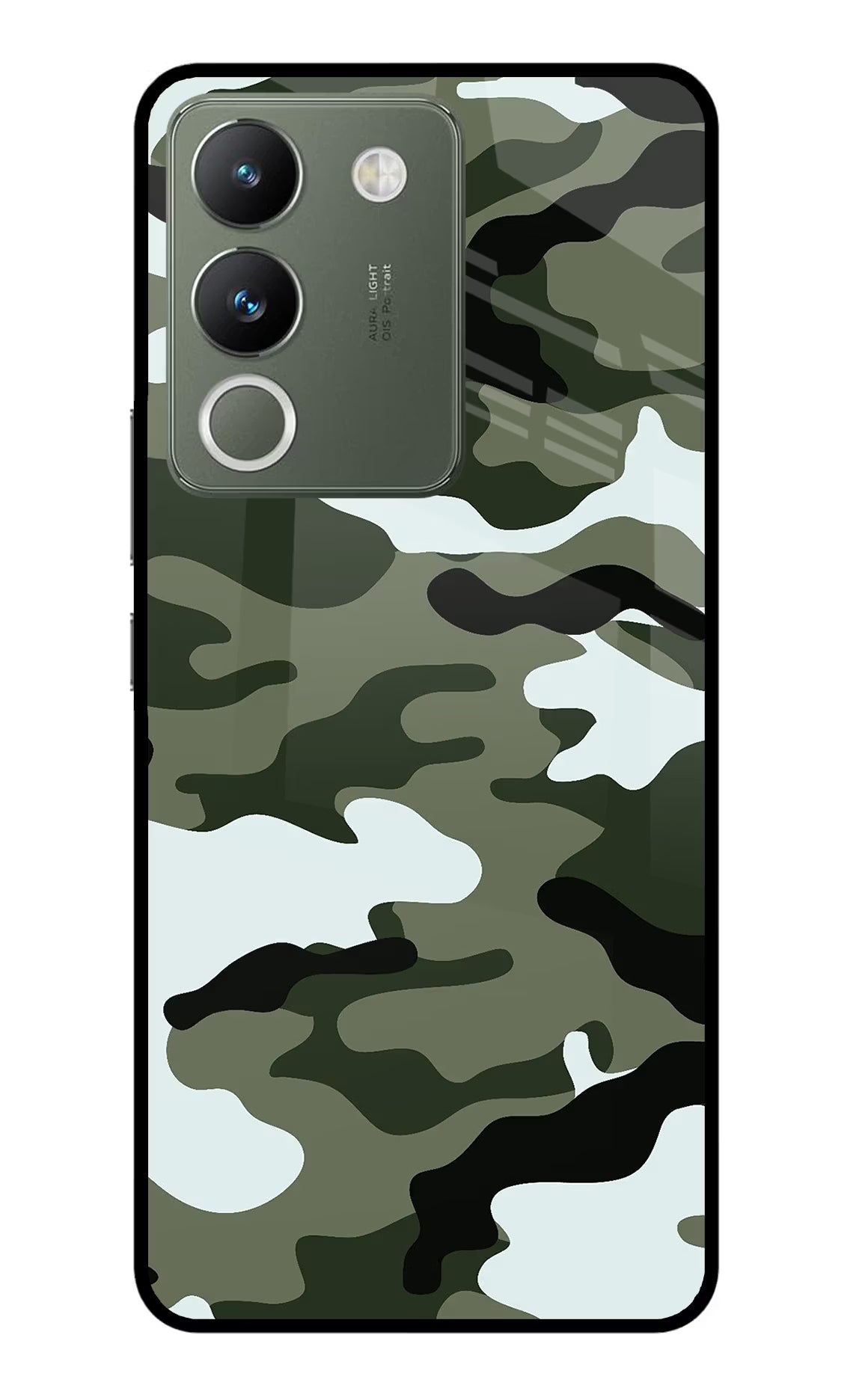 Camouflage Vivo Y200 5G Glass Case Back Cover by Casekaro