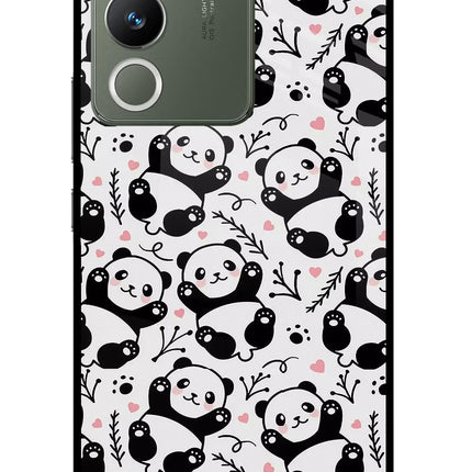 Cute Panda Vivo Y200 5G Glass Case Back Cover by Casekaro