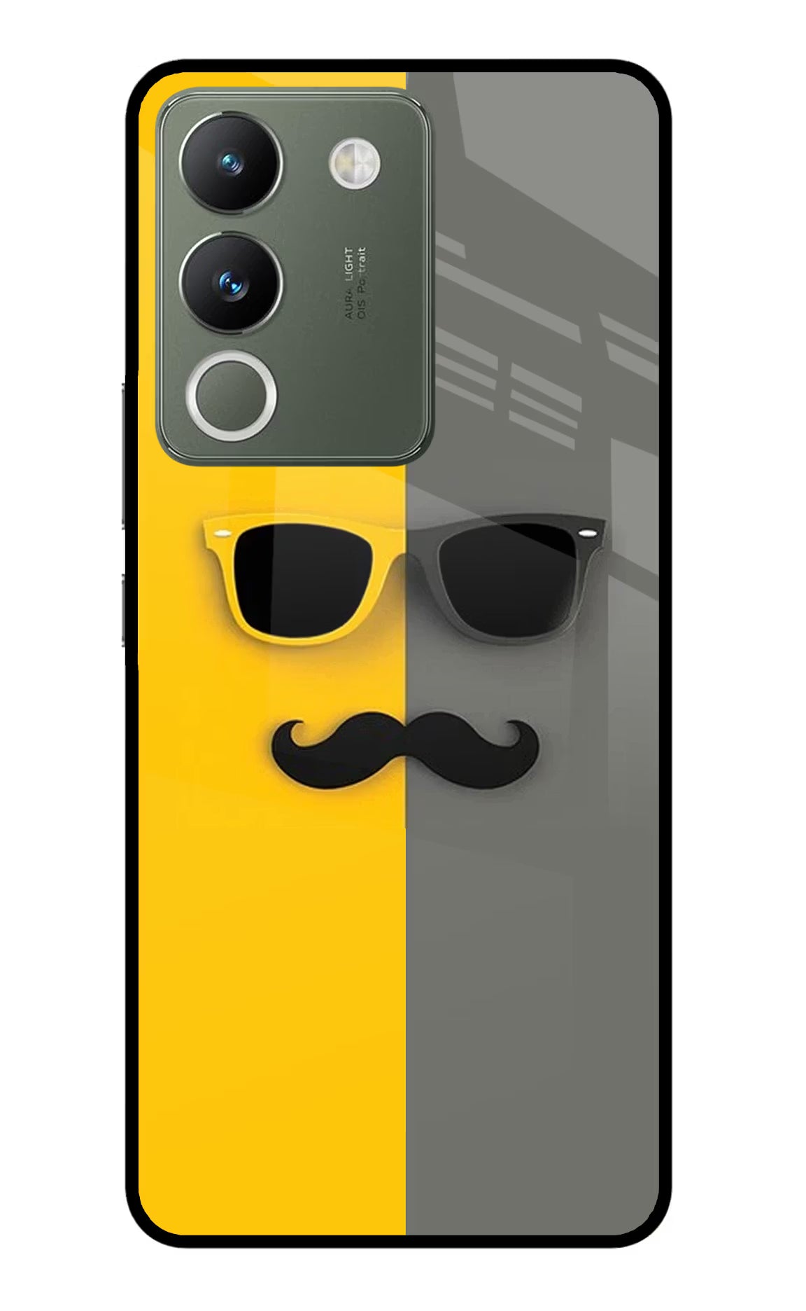 Sunglasses with Mustache Vivo Y200 5G Glass Case Back Cover by Casekaro