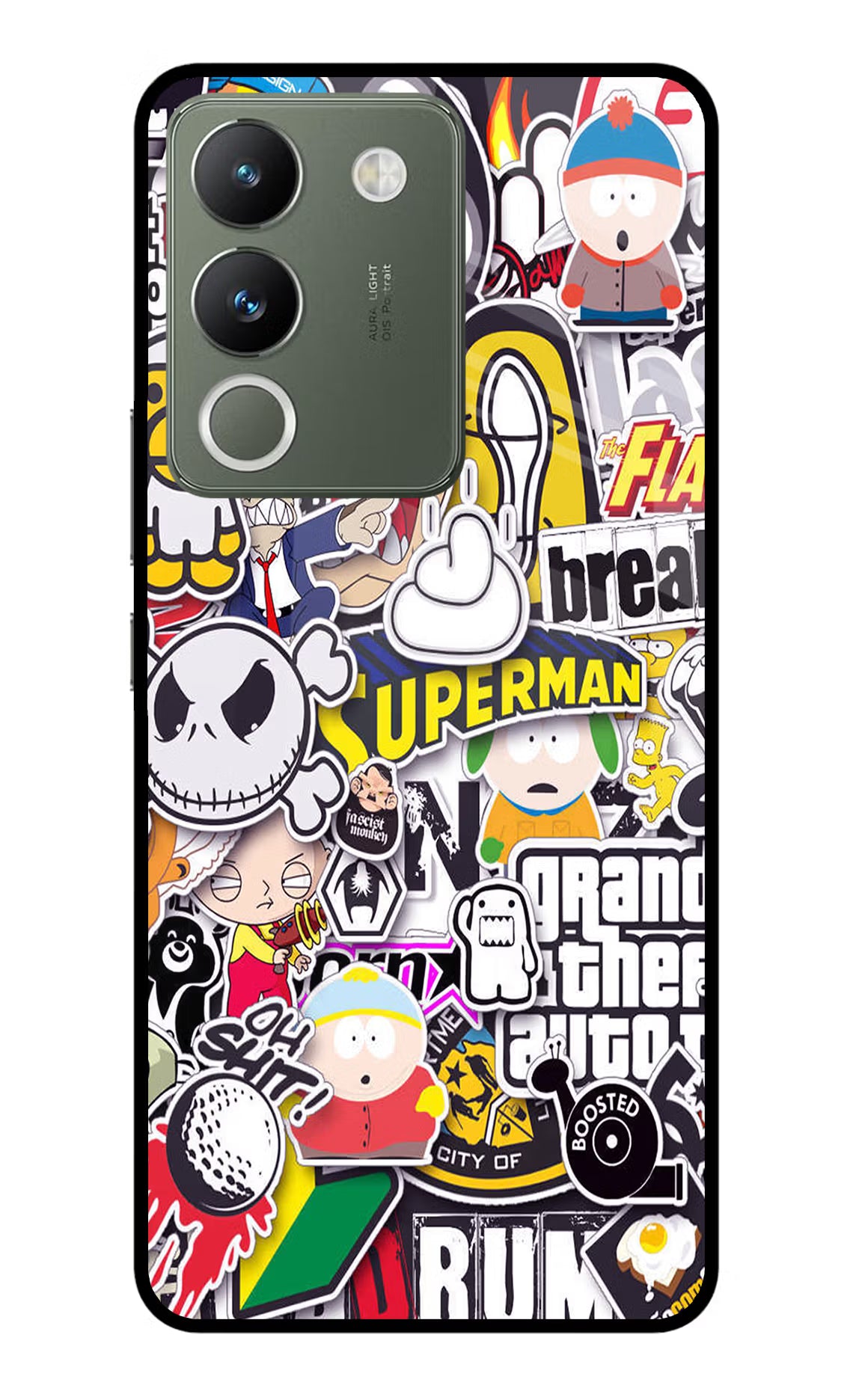Sticker Bomb Vivo Y200 5G Glass Case Back Cover by Casekaro