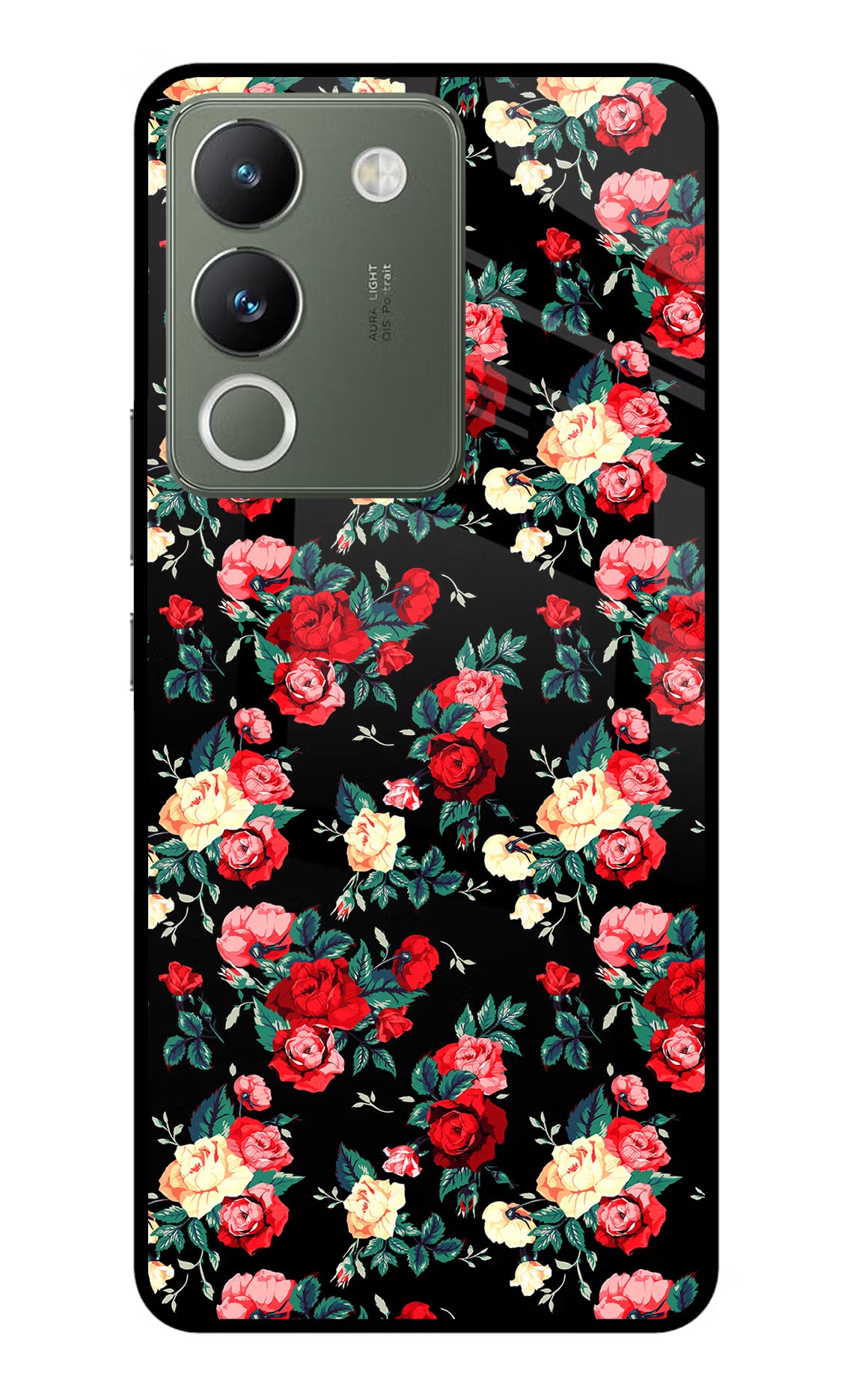 Rose Pattern Vivo Y200 5G Glass Case Back Cover by Casekaro