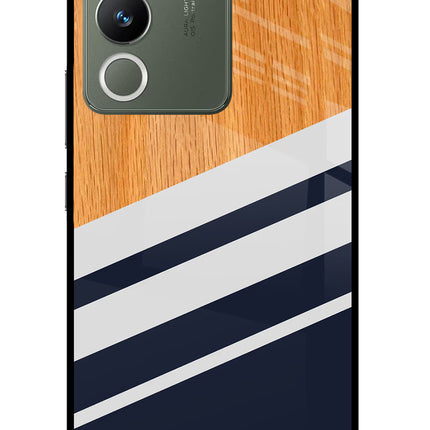 Blue and white wooden Vivo Y200 5G Glass Case Back Cover by Casekaro