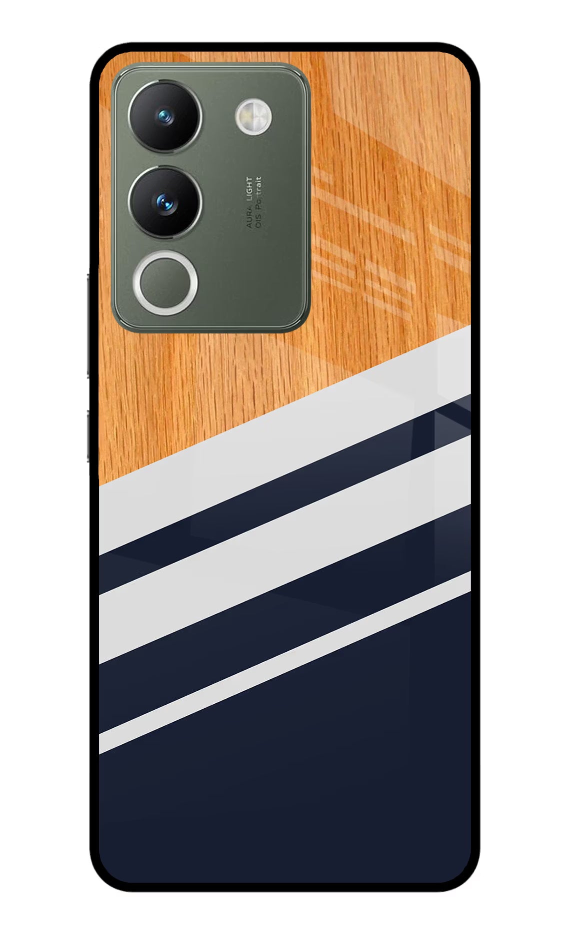 Blue and white wooden Vivo Y200 5G Glass Case Back Cover by Casekaro