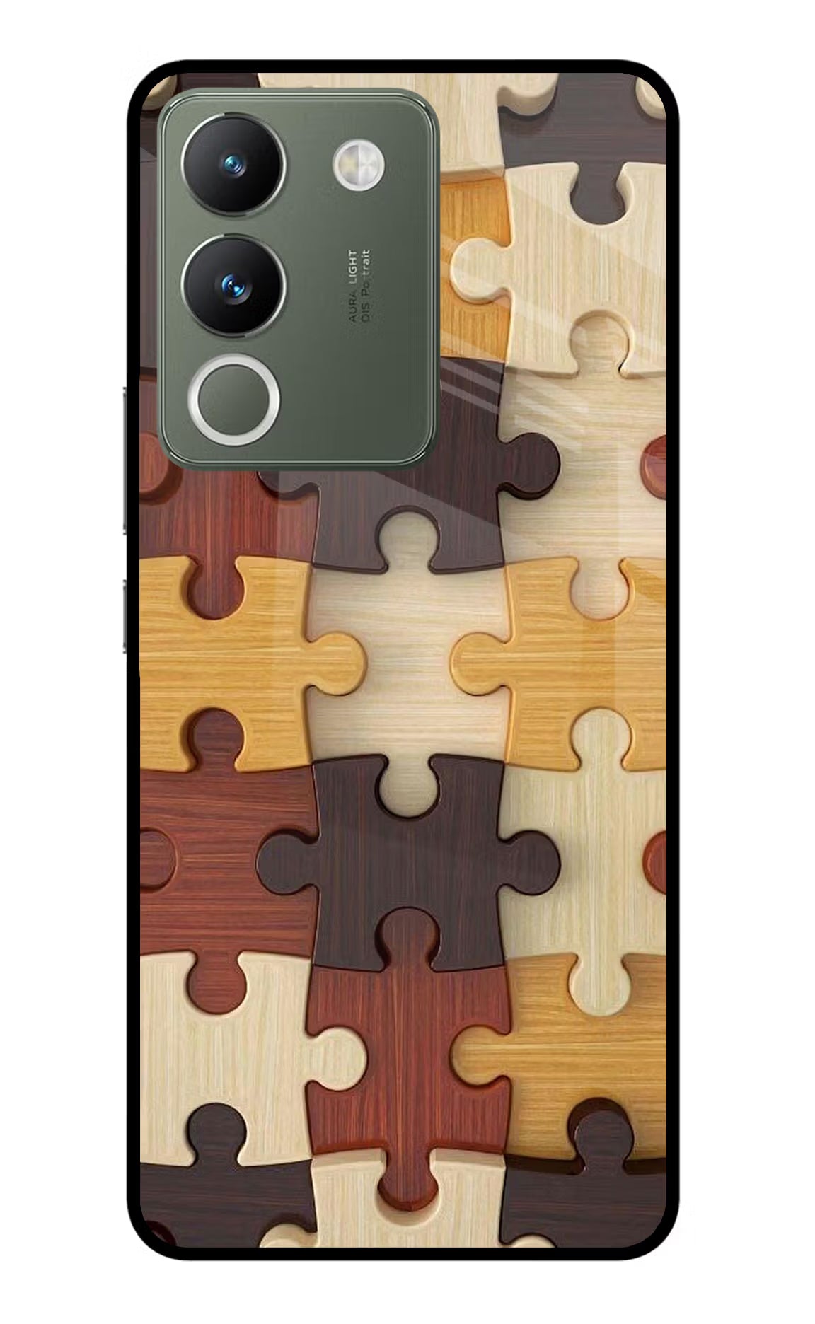 Wooden Puzzle Vivo Y200 5G Glass Case Back Cover by Casekaro