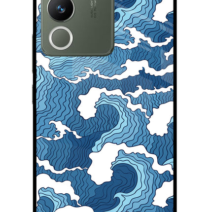 Blue Waves Vivo Y200 5G Glass Case Back Cover by Casekaro