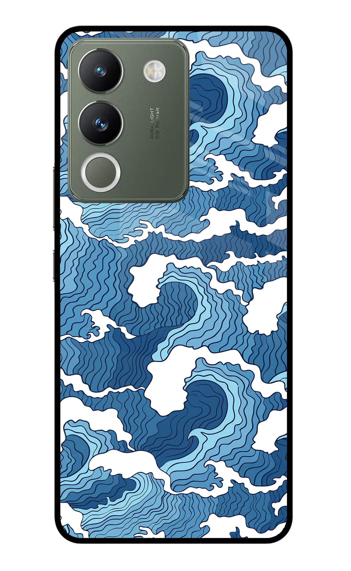 Blue Waves Vivo Y200 5G Glass Case Back Cover by Casekaro