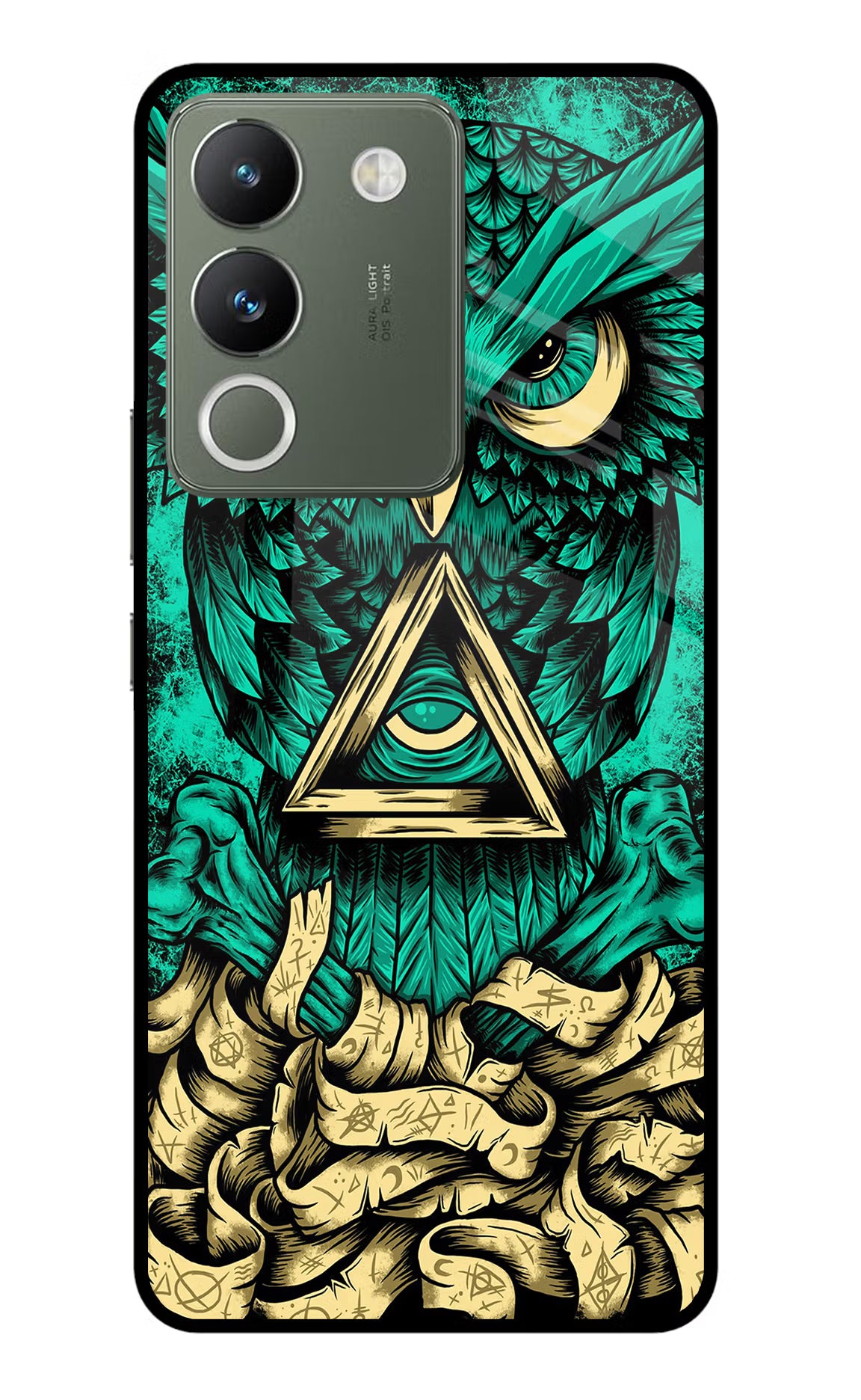 Green Owl Vivo Y200 5G Glass Case Back Cover by Casekaro
