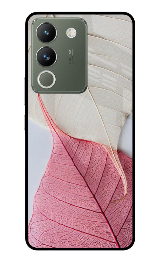 White Pink Leaf Vivo Y200 5G Glass Case