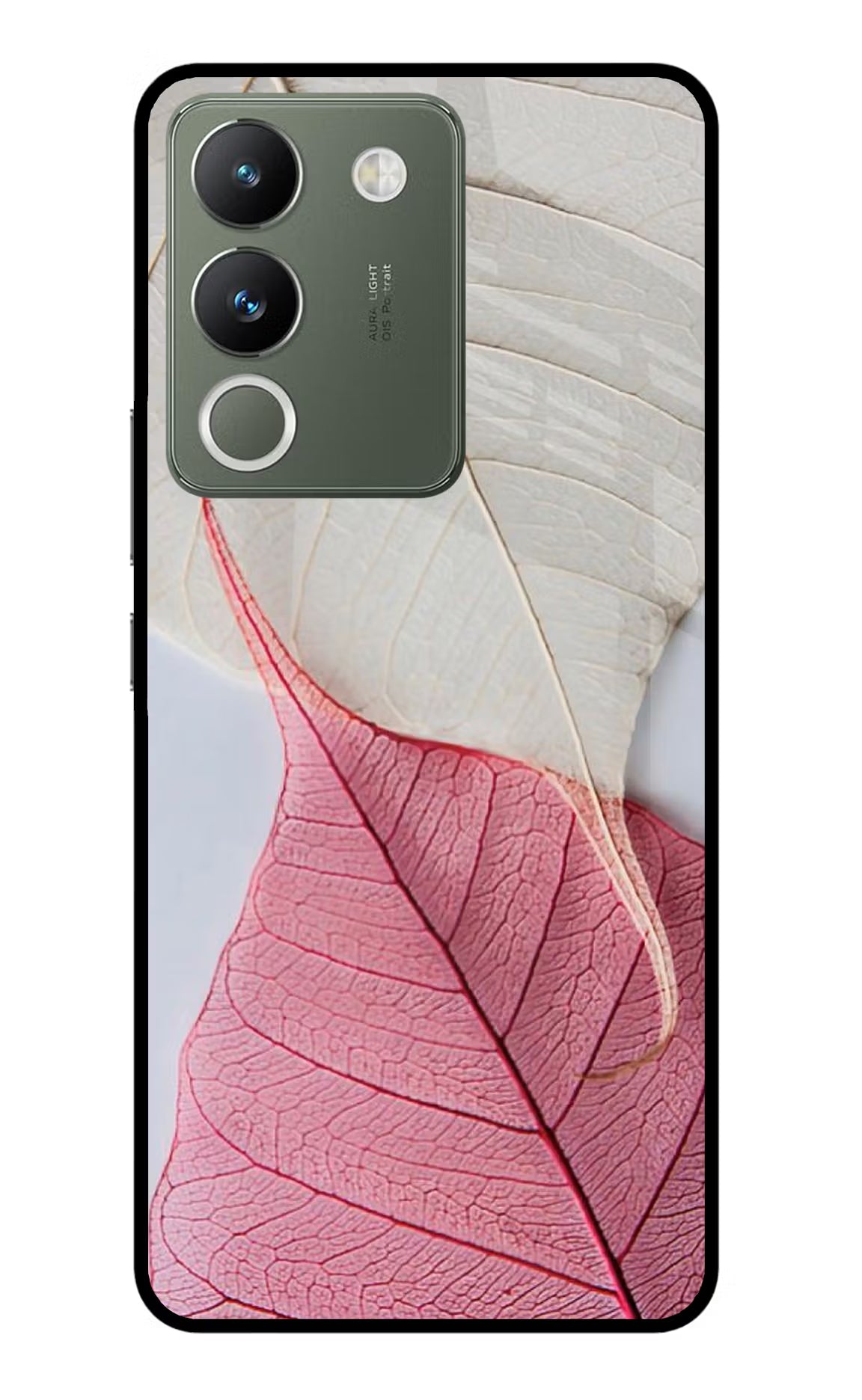 White Pink Leaf Vivo Y200 5G Glass Case Back Cover by Casekaro