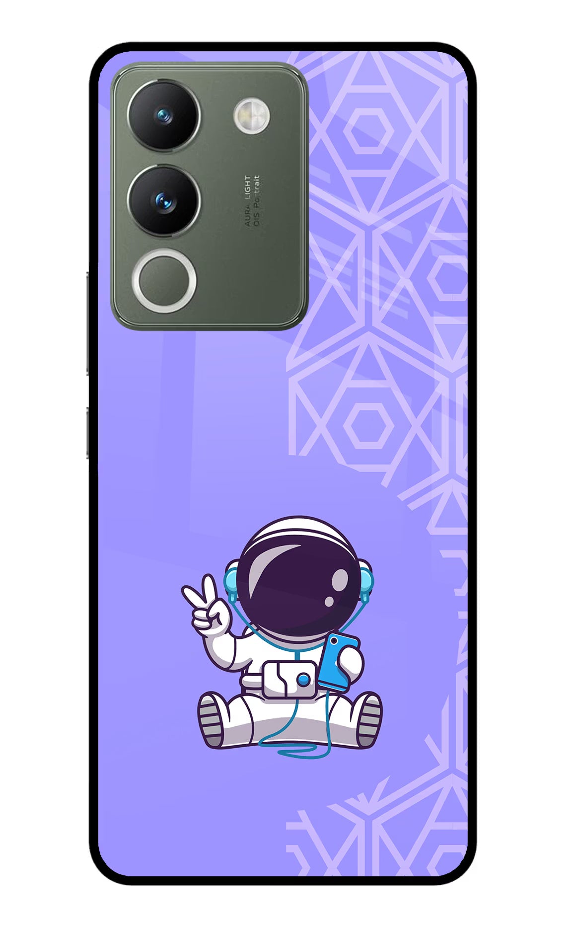 Cute Astronaut Chilling Vivo Y200 5G Glass Case Back Cover by Casekaro